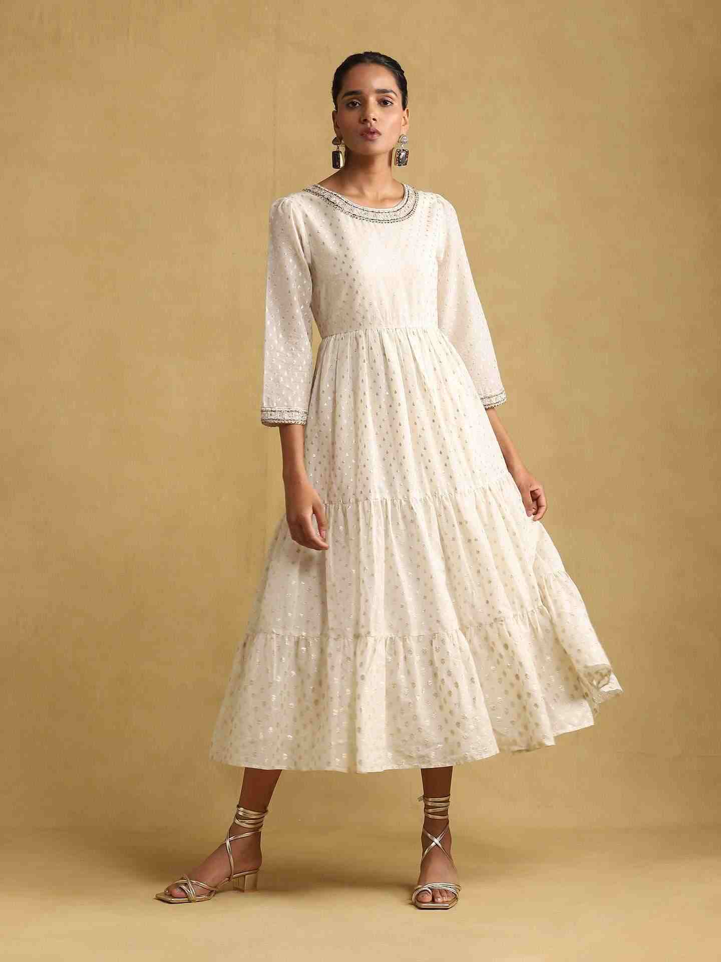 Off White Rimjhim Cotton Dress