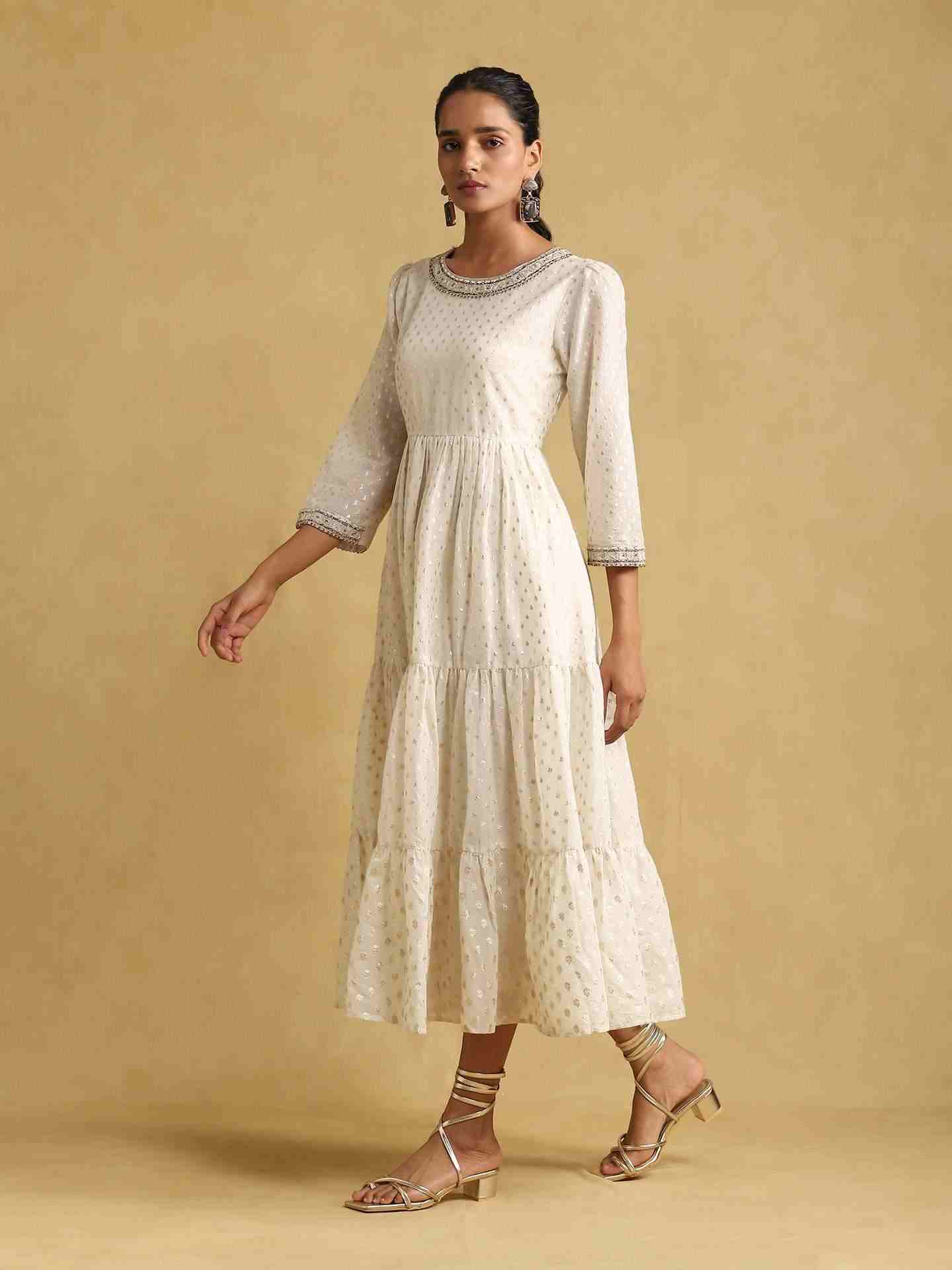 Off White Rimjhim Cotton Dress