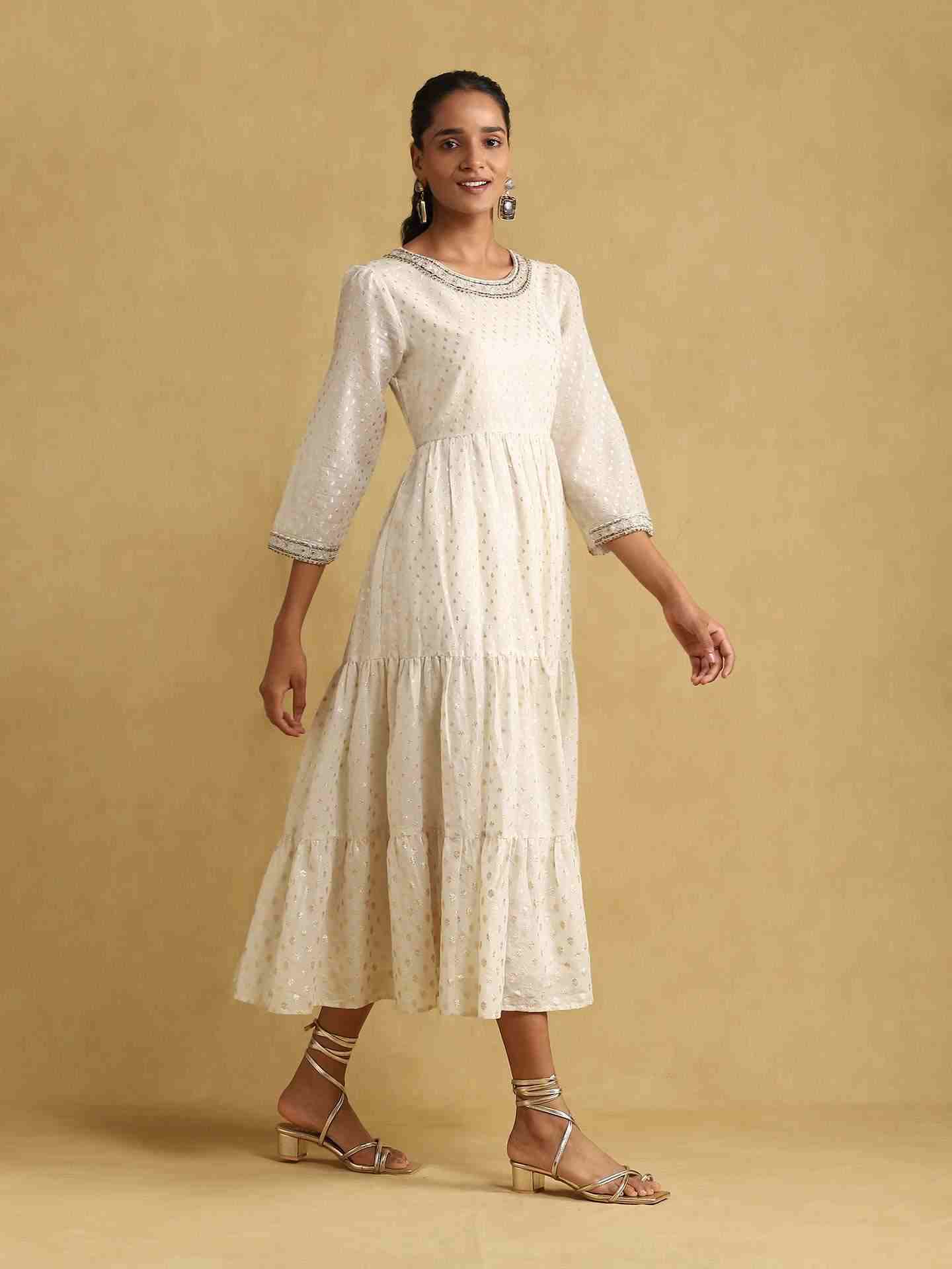 Off White Rimjhim Cotton Dress