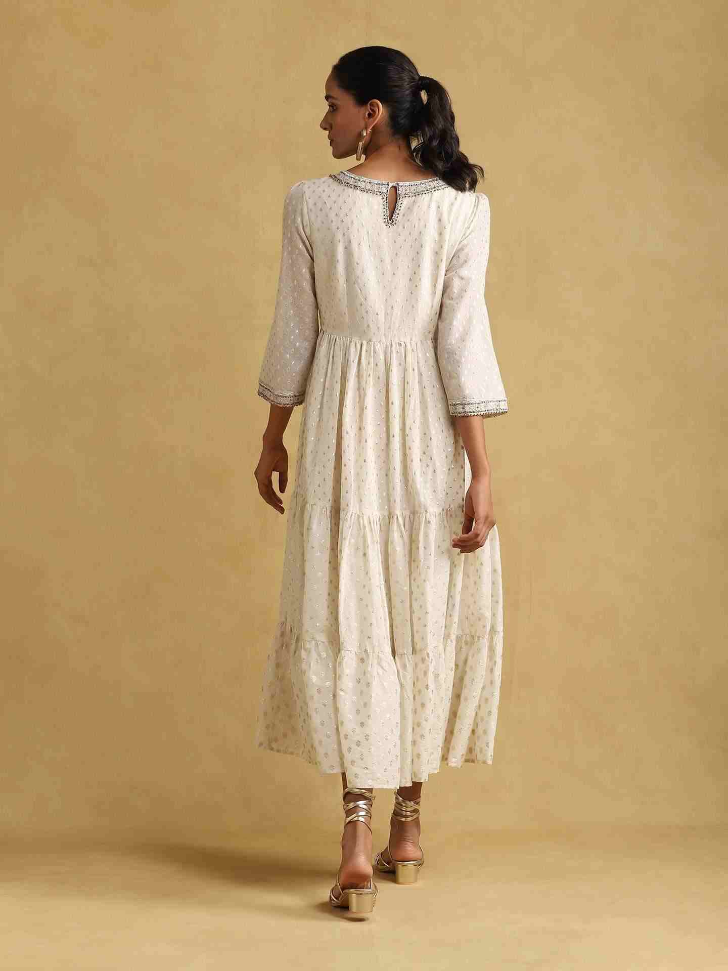 Off White Rimjhim Cotton Dress