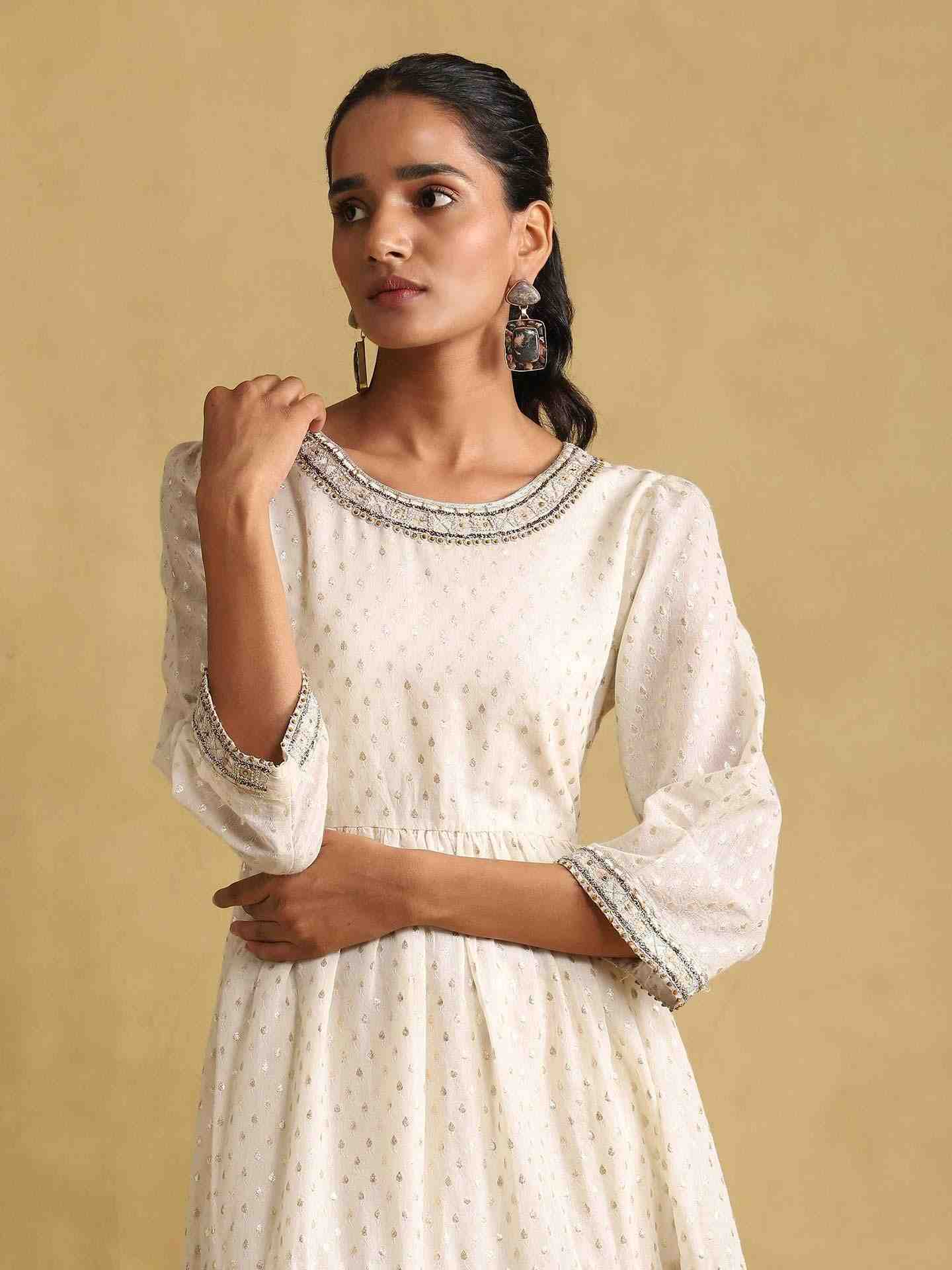 Off White Rimjhim Cotton Dress