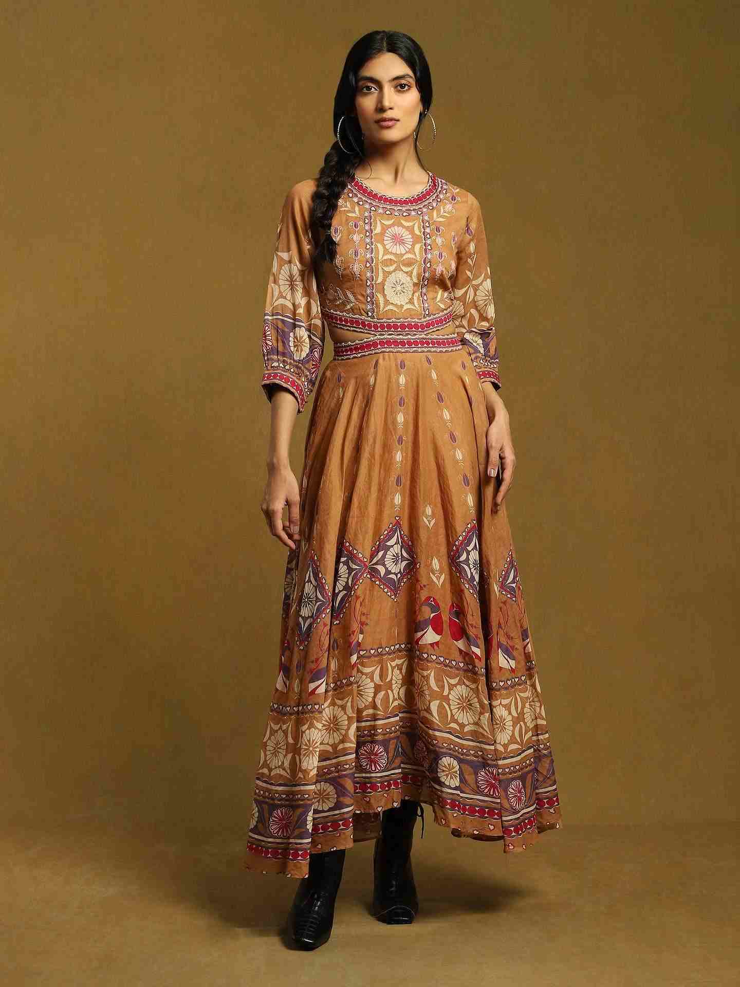 Beige Chiriya Cotton Cut-Out Dress