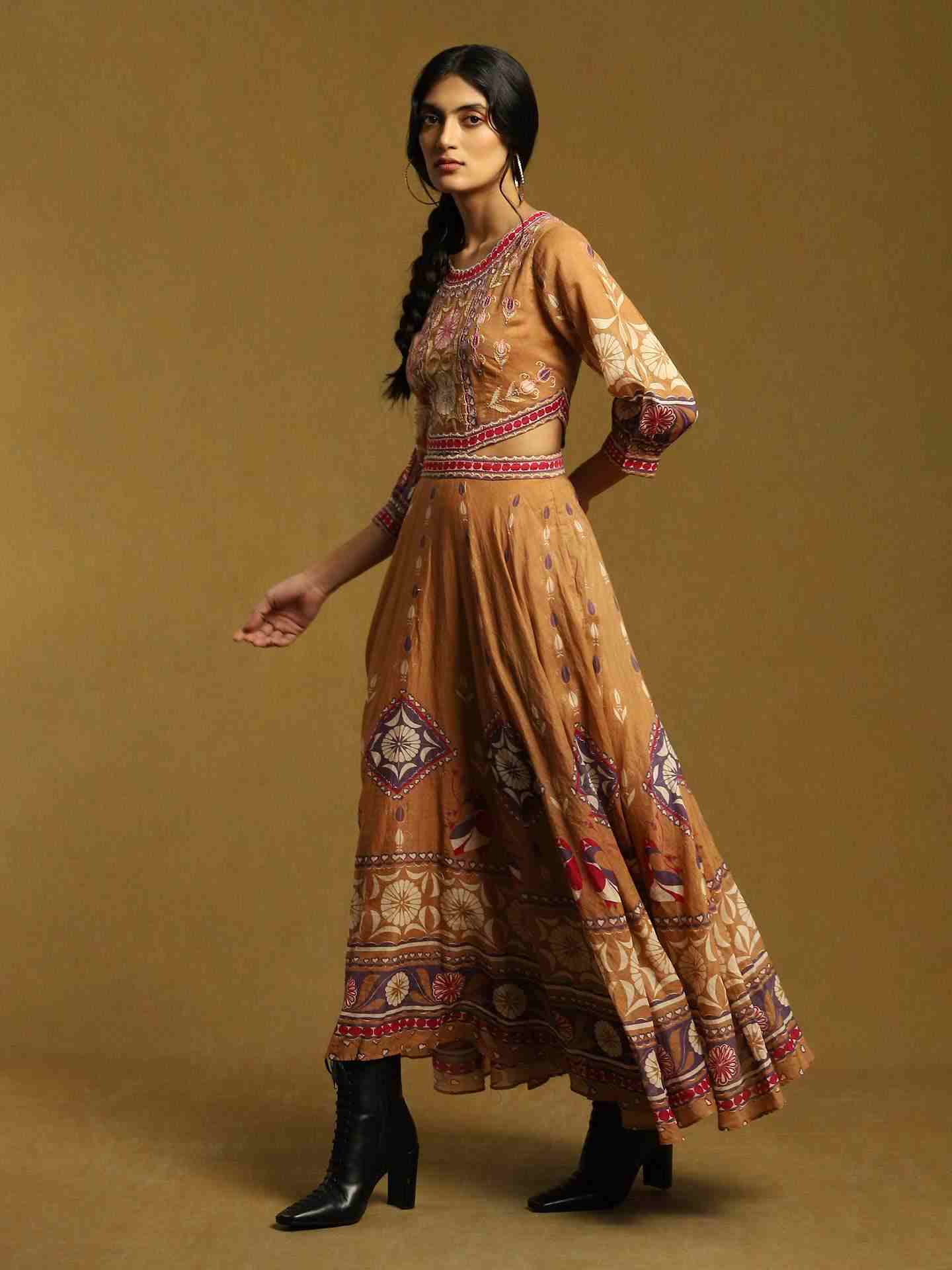 Beige Chiriya Cotton Cut-Out Dress