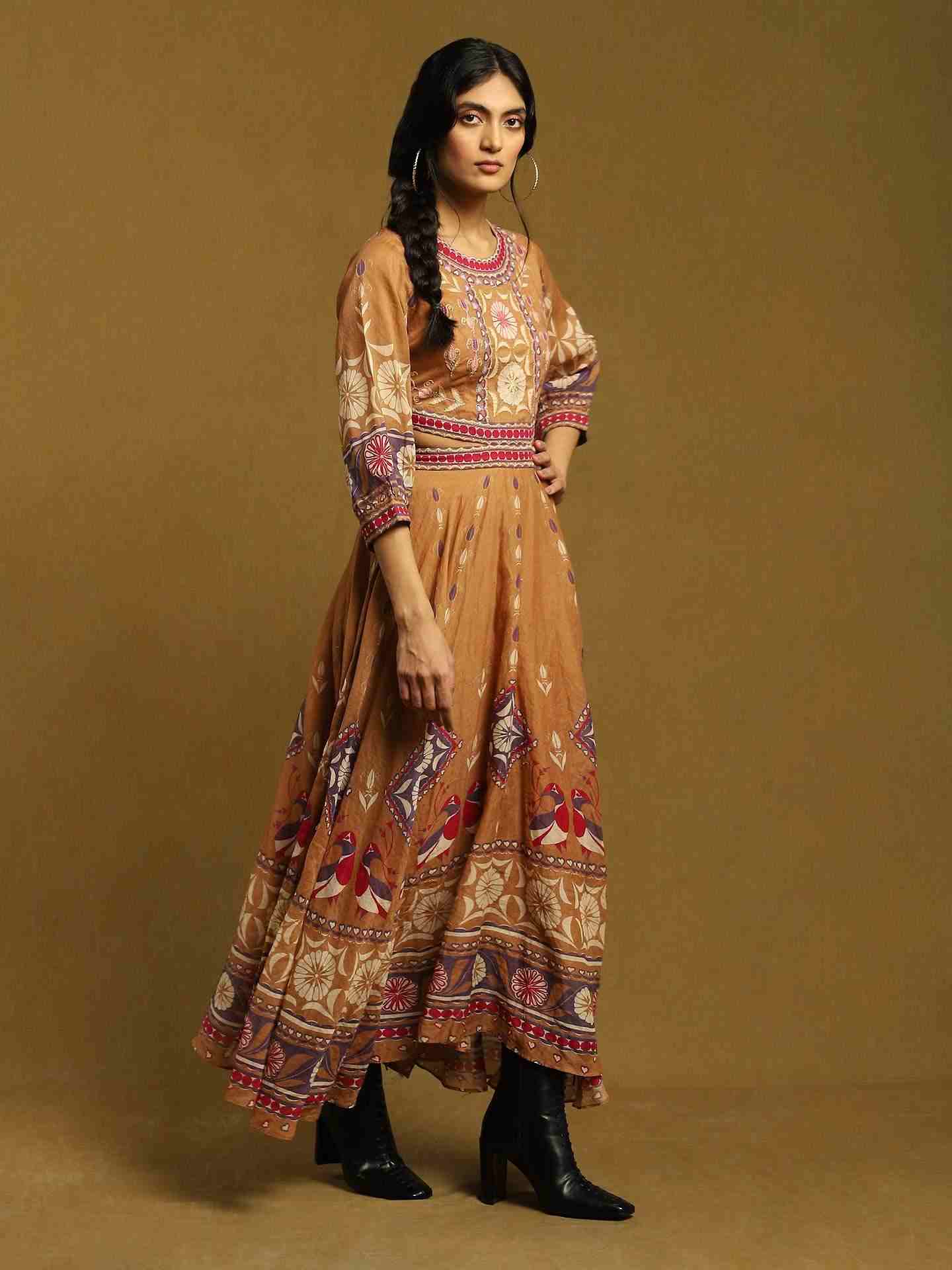 Beige Chiriya Cotton Cut-Out Dress