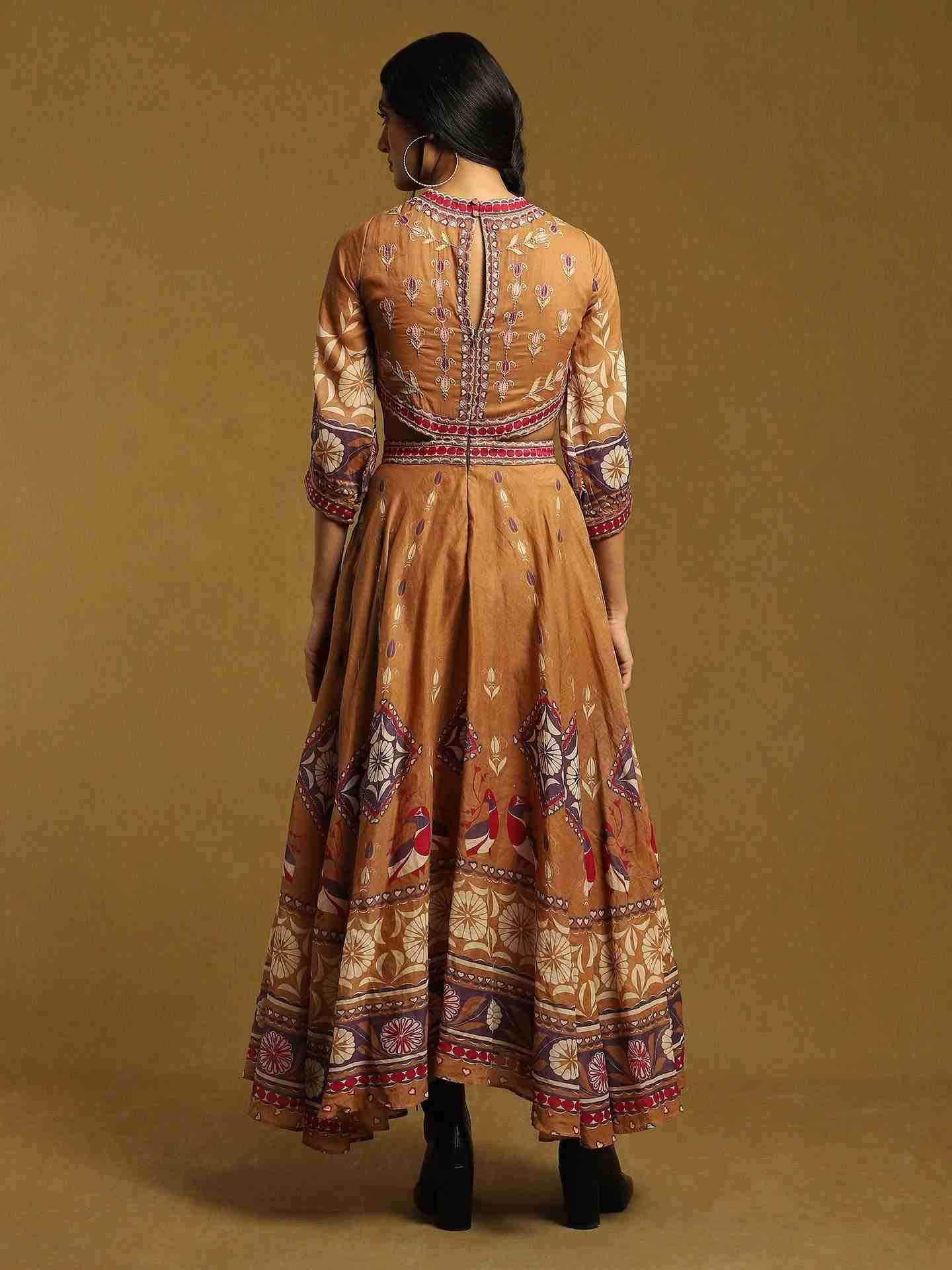 Beige Chiriya Cotton Cut-Out Dress