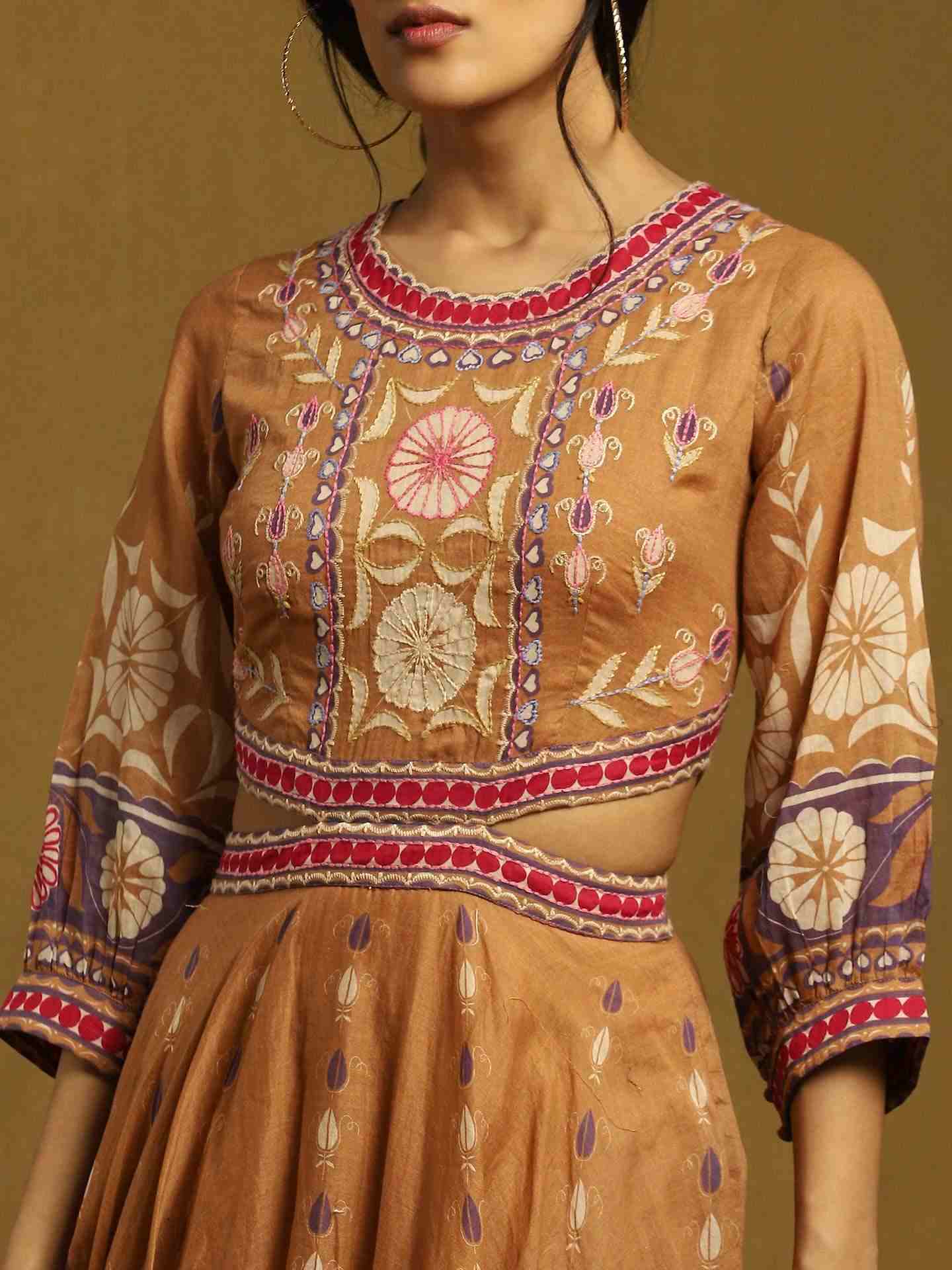 Beige Chiriya Cotton Cut-Out Dress