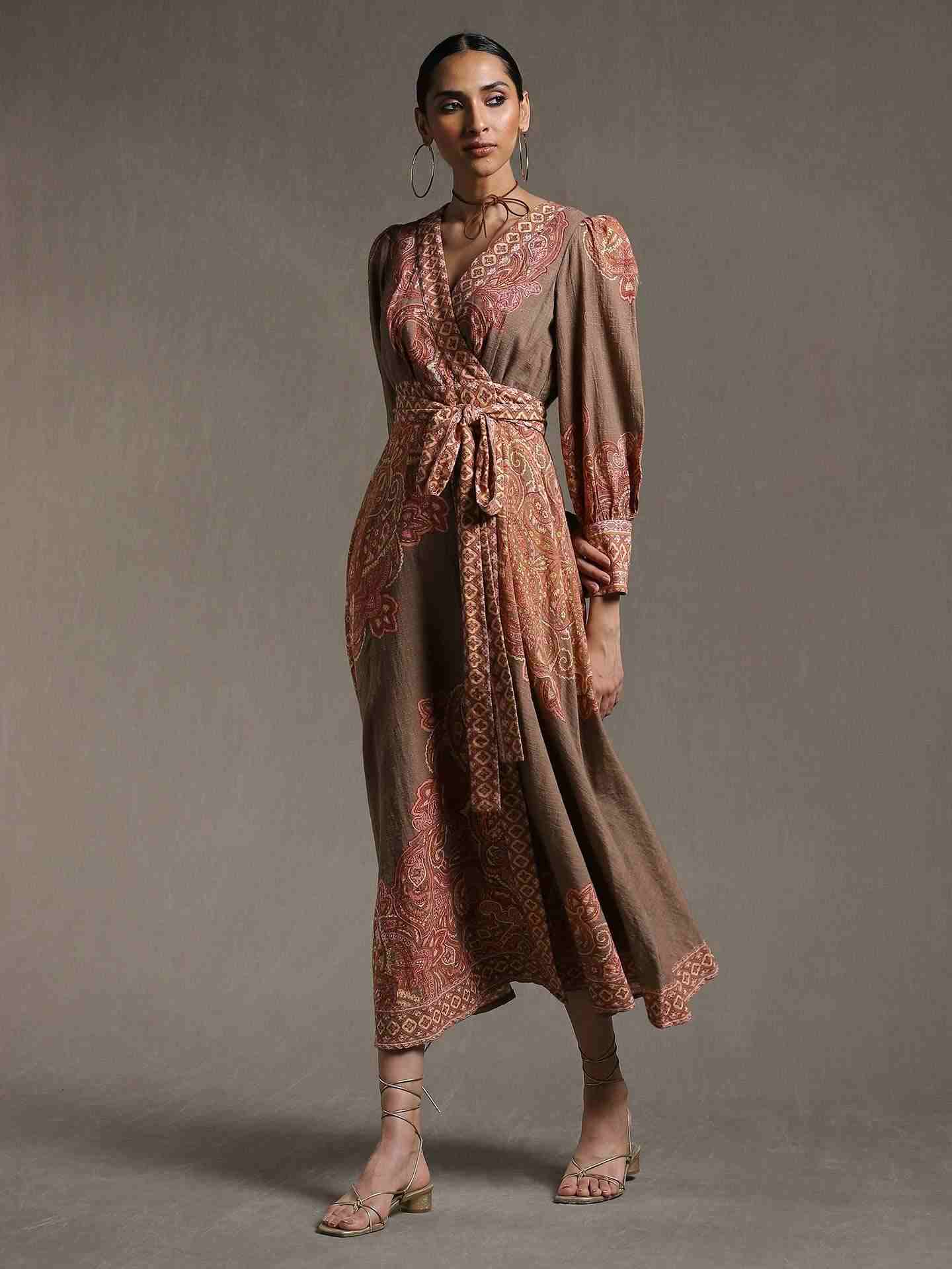 Khaki Nath Cotton Wrap Dress