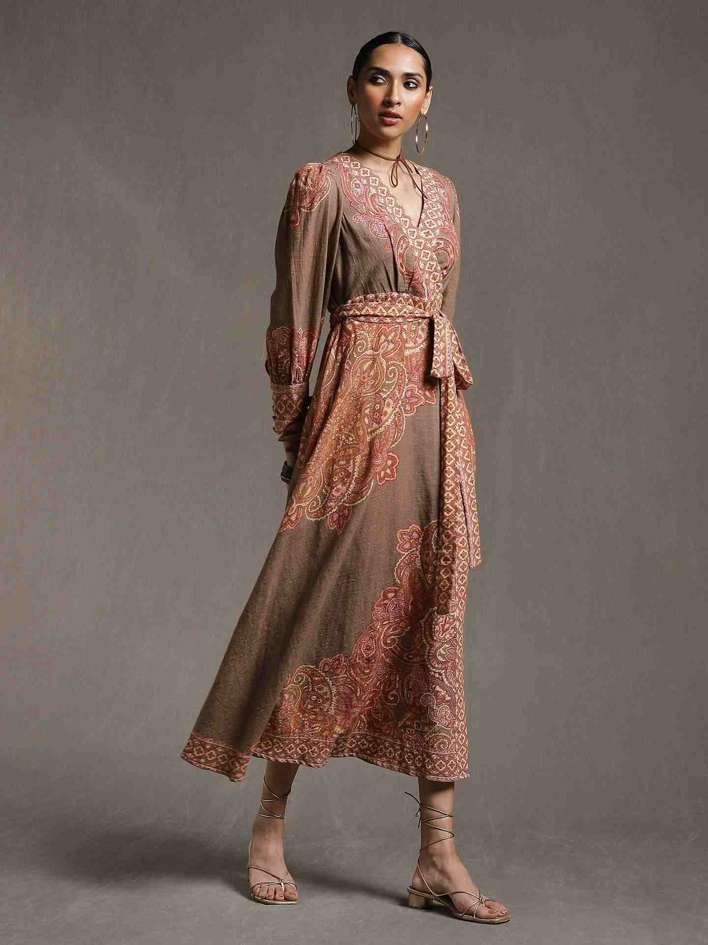 Khaki Nath Cotton Wrap Dress