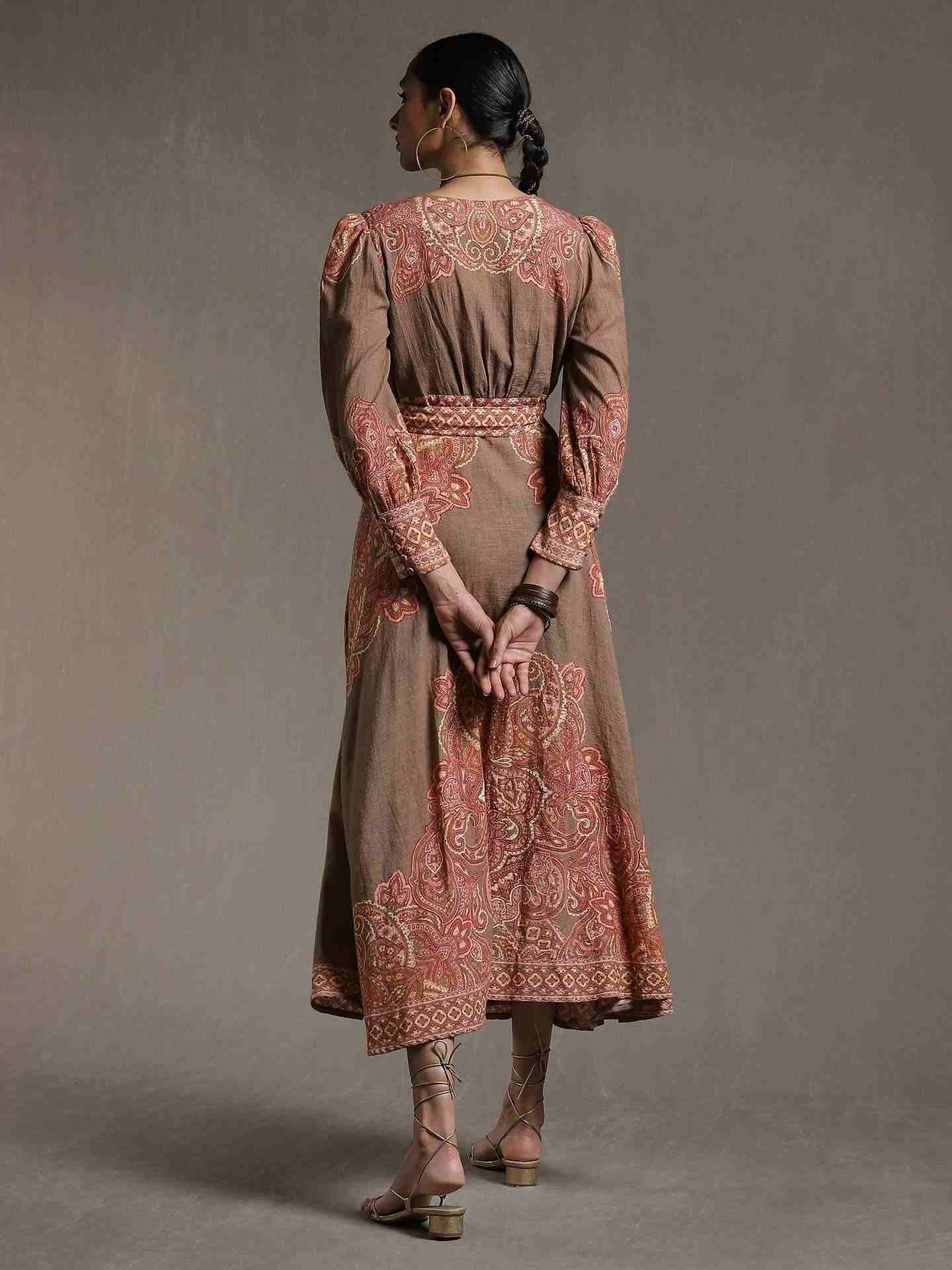 Khaki Nath Cotton Wrap Dress