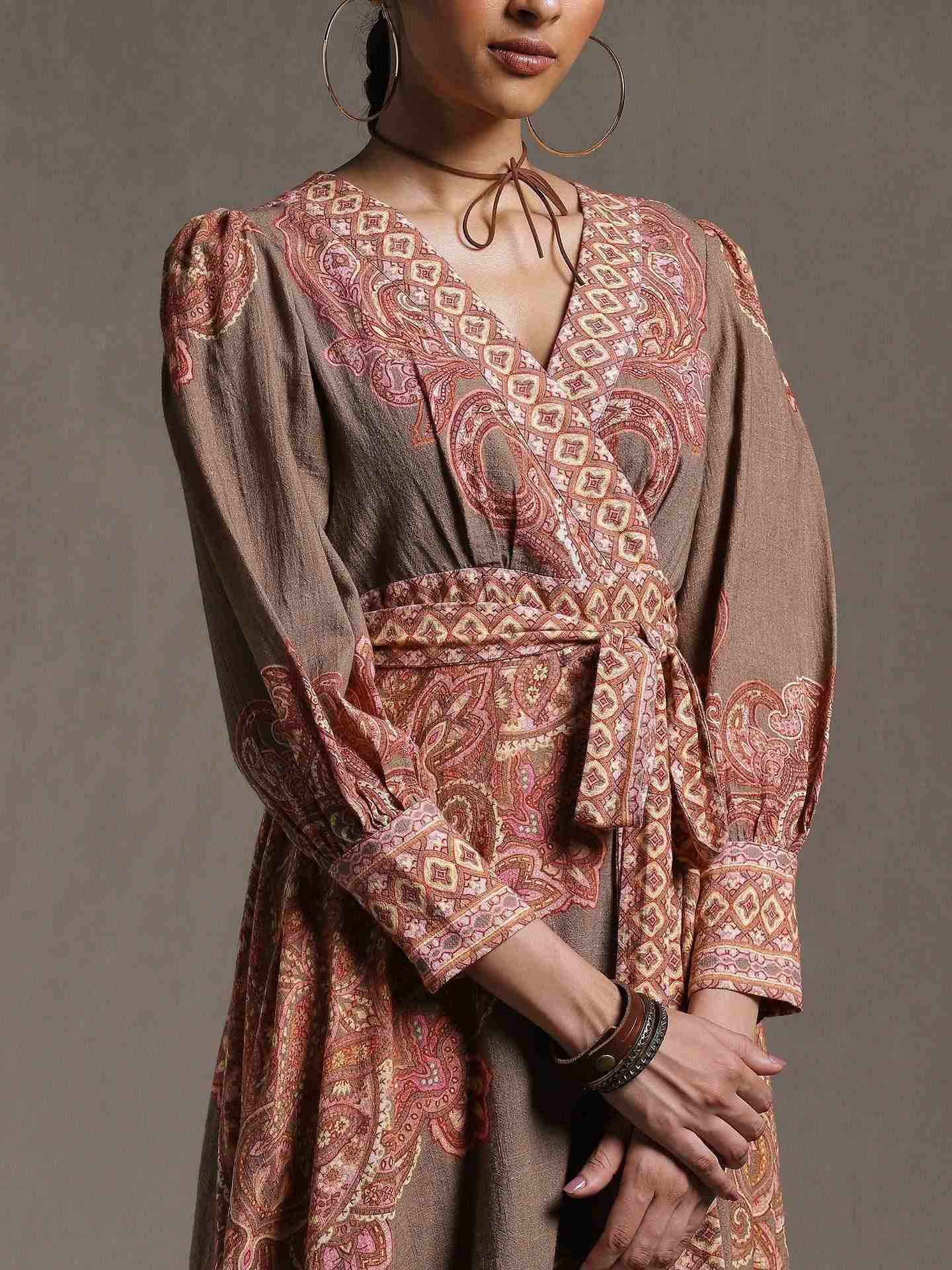 Khaki Nath Cotton Wrap Dress