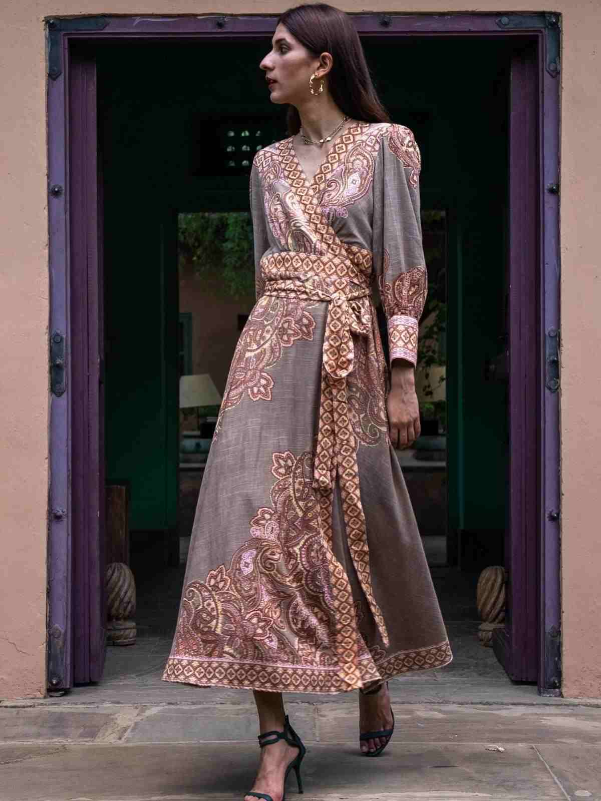 Khaki Nath Cotton Wrap Dress