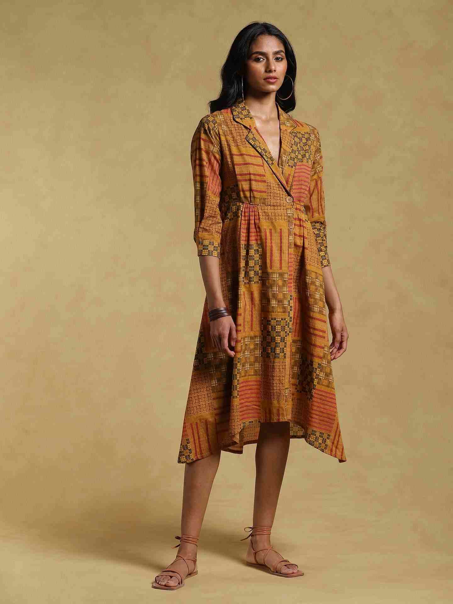 Mustard Ethereal Cotton Wrap Dress