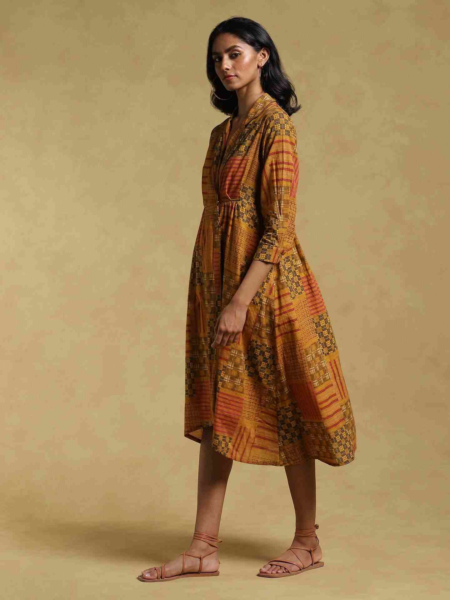 Mustard Ethereal Cotton Wrap Dress