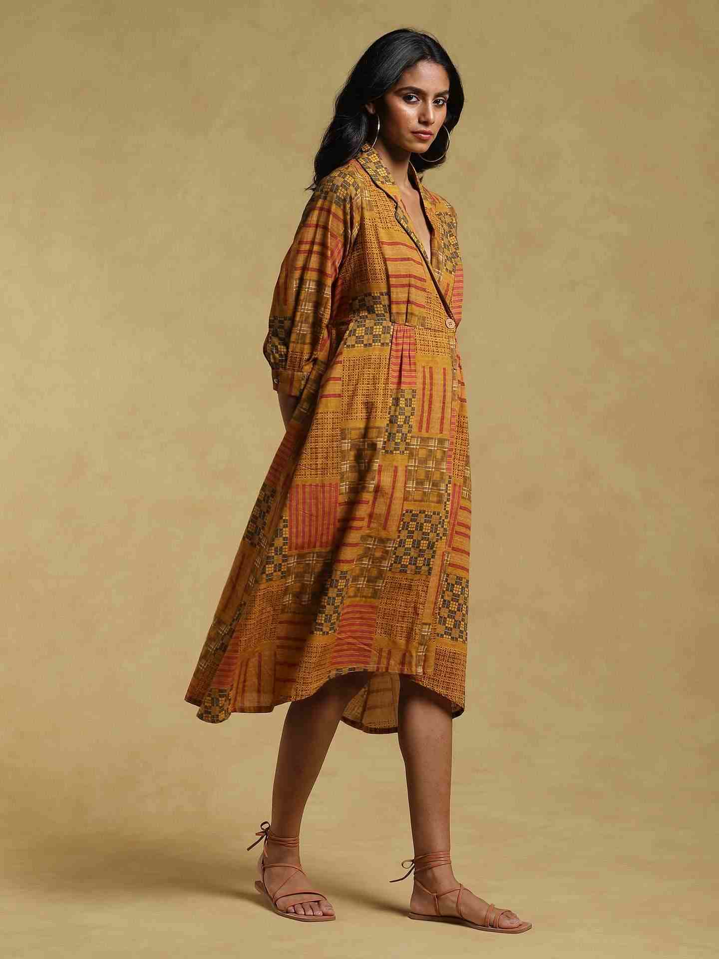 Mustard Ethereal Cotton Wrap Dress