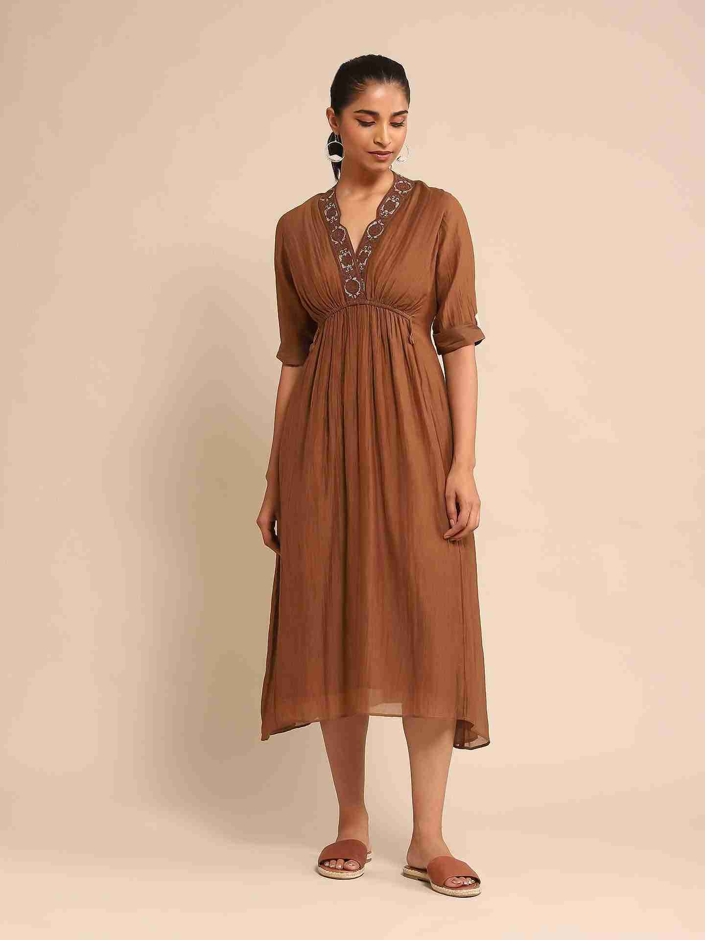Brown Urban Elysian Chanderi Dress