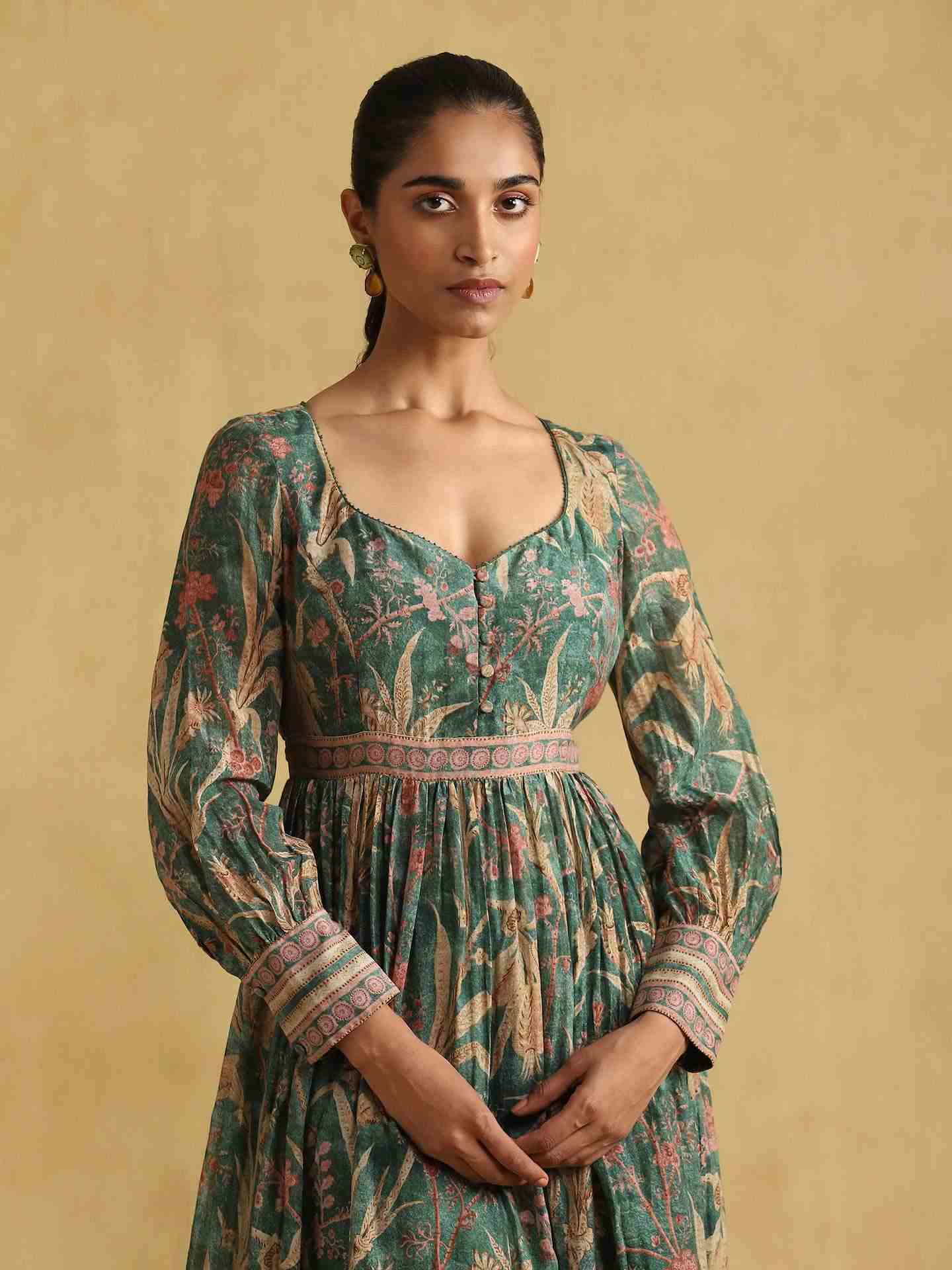 Green Julia Chanderi Tiered Dress