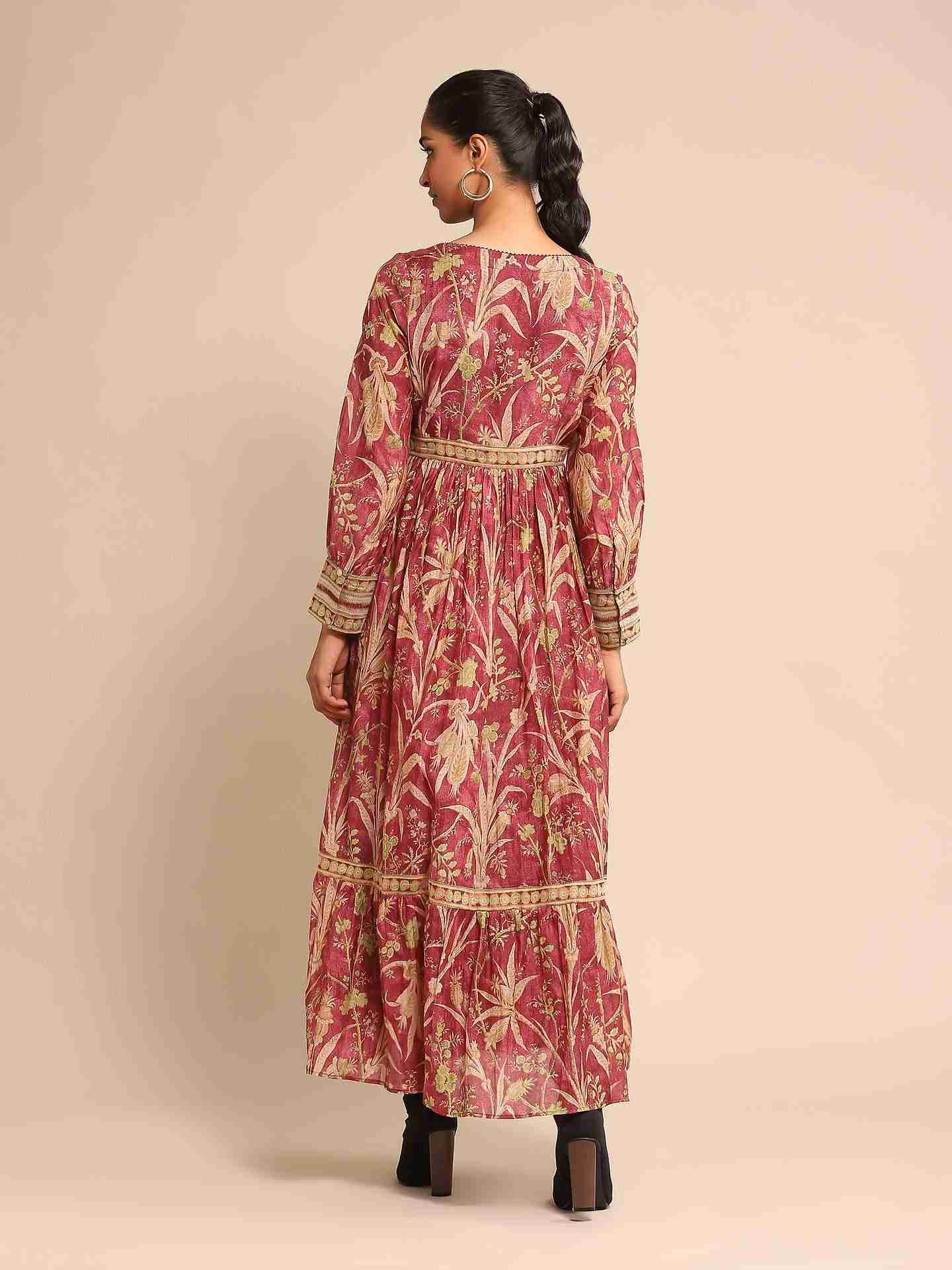 Wine Julia Chanderi Tiered Dress