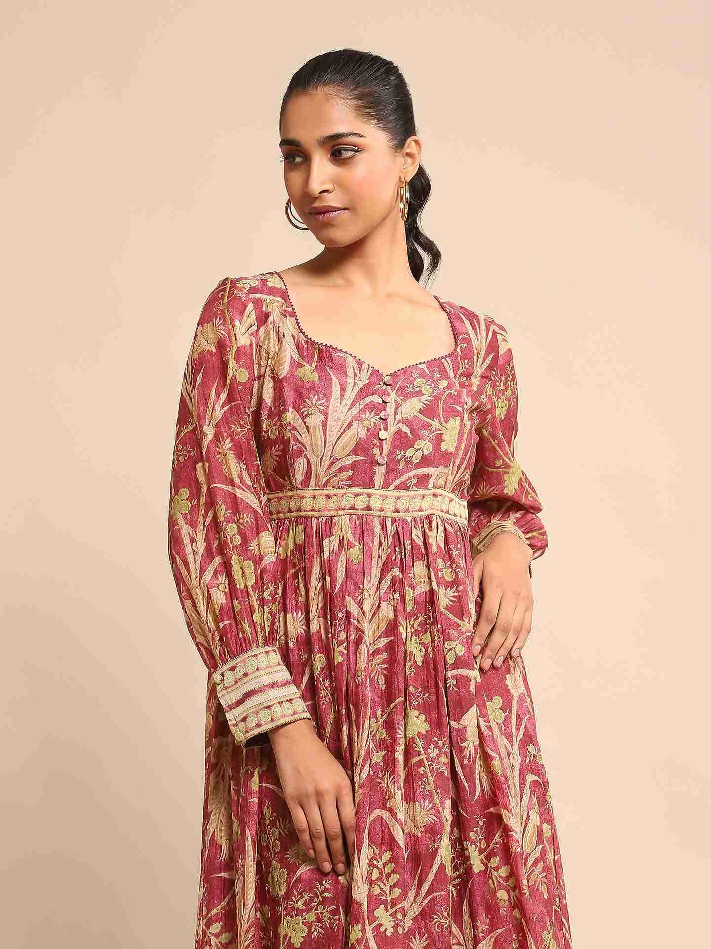 Wine Julia Chanderi Tiered Dress