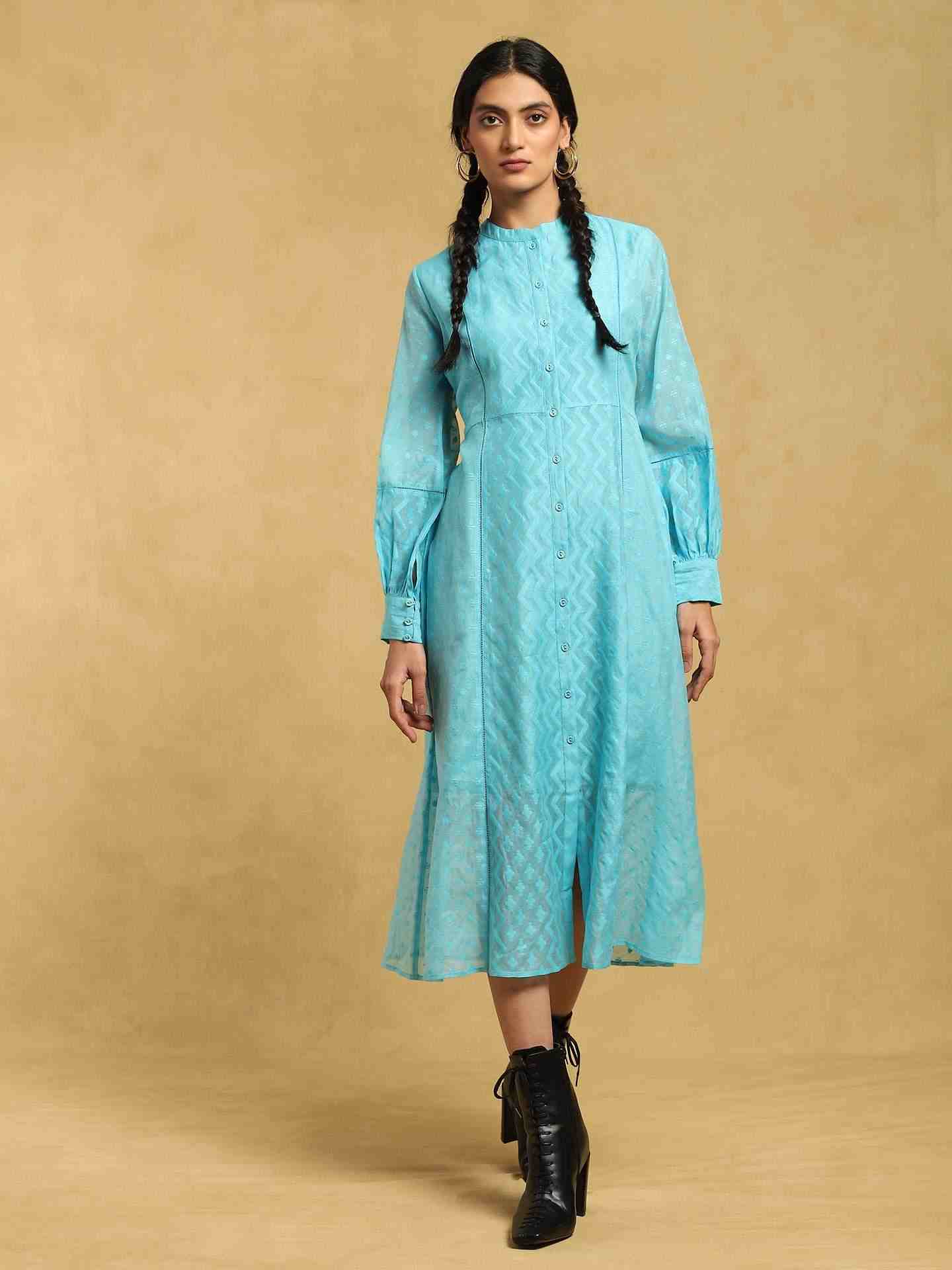 Blue Baadal Chanderi Midi Dress