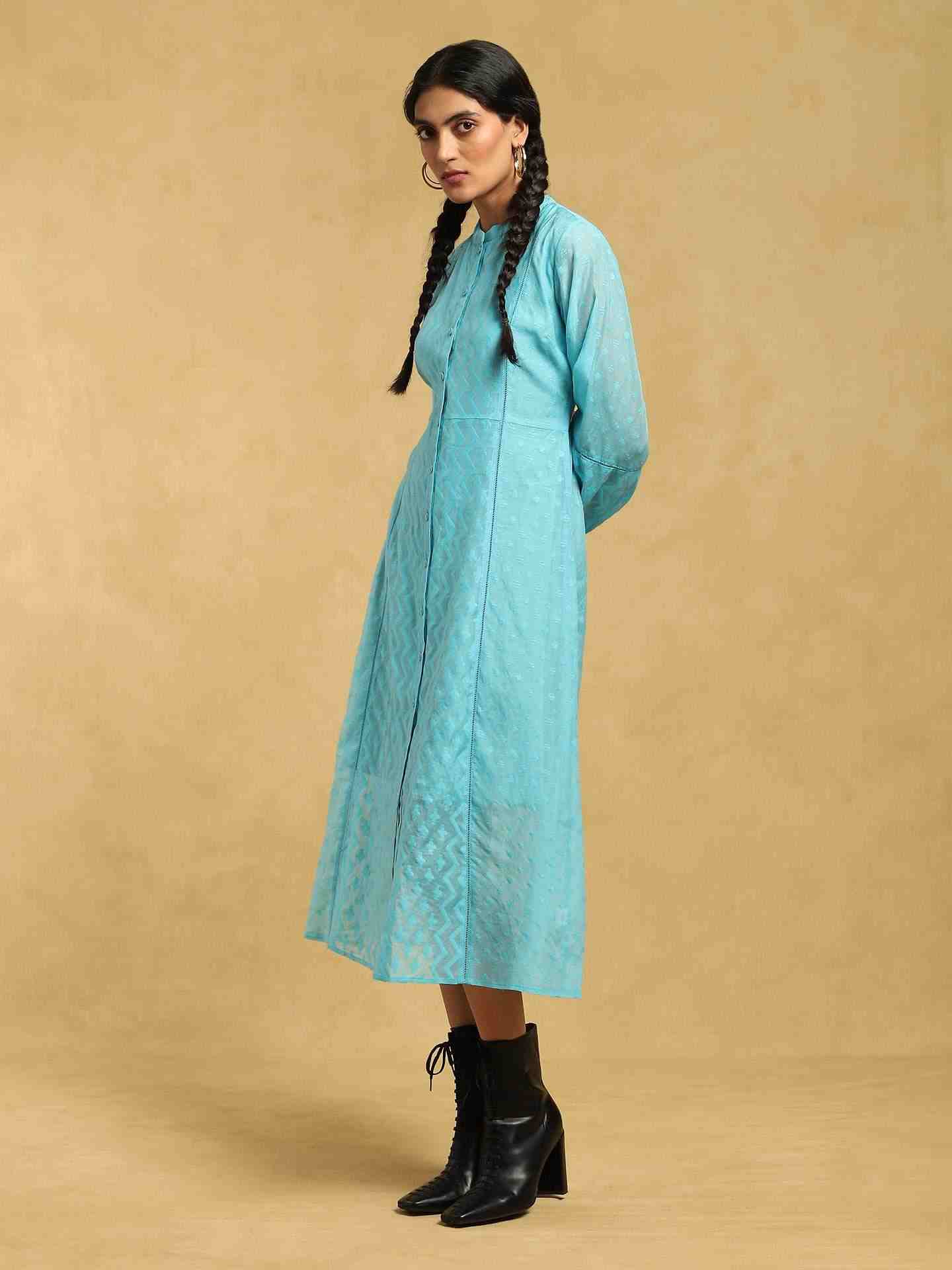Blue Baadal Chanderi Midi Dress