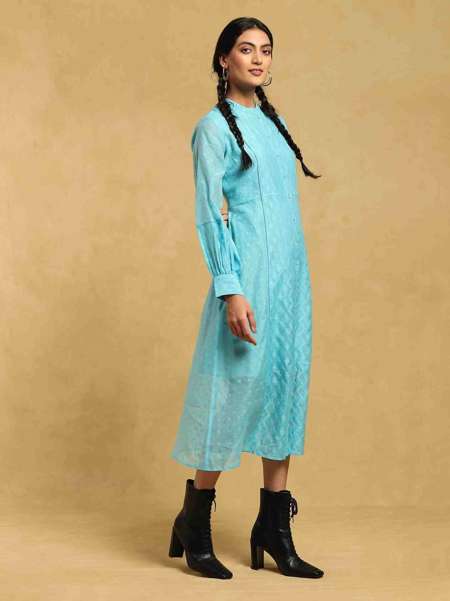 Blue Baadal Chanderi Midi Dress