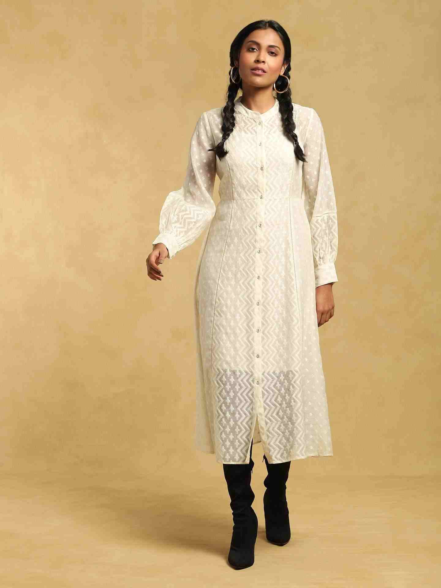 Off White Baadal Chanderi Midi Dress