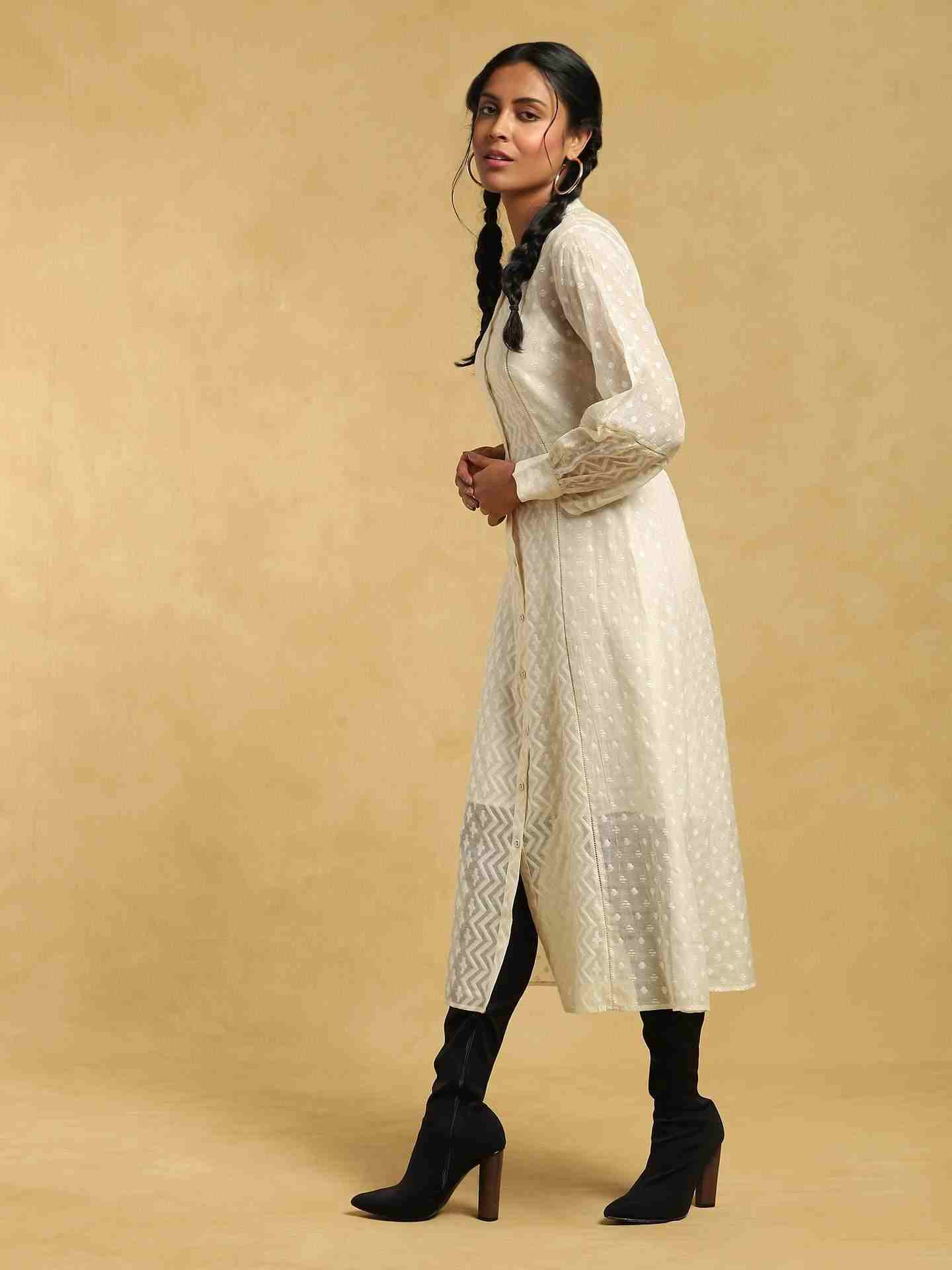 Off White Baadal Chanderi Midi Dress