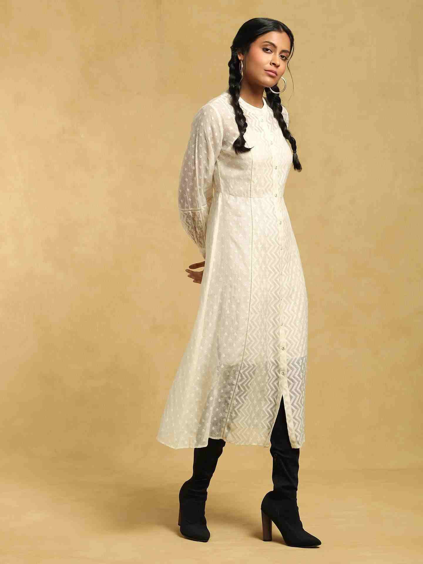 Off White Baadal Chanderi Midi Dress