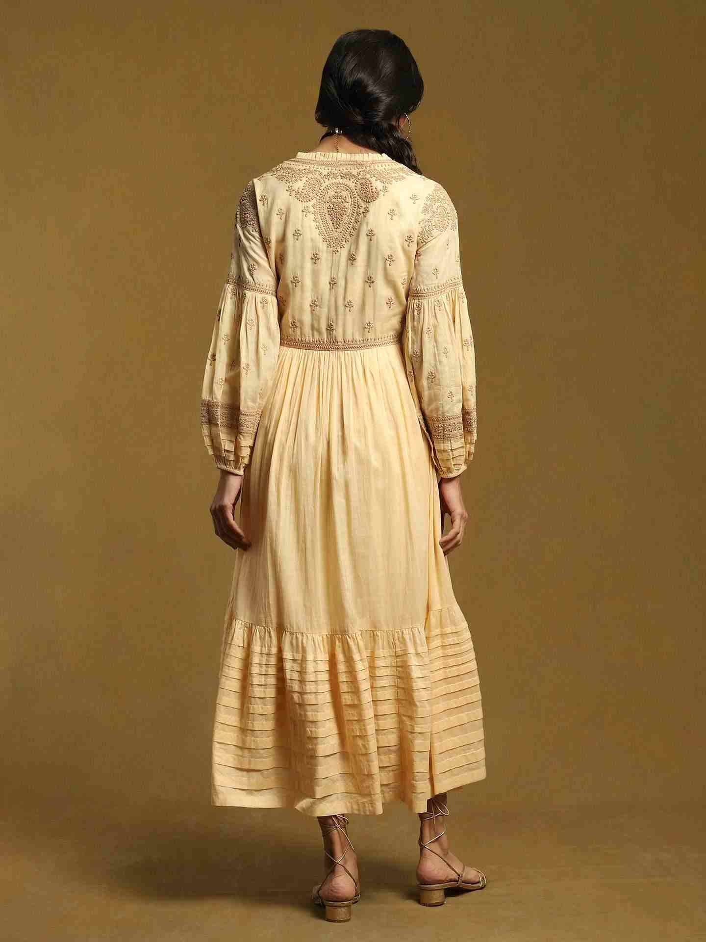 Beige Pinea Cotton Midi Dress