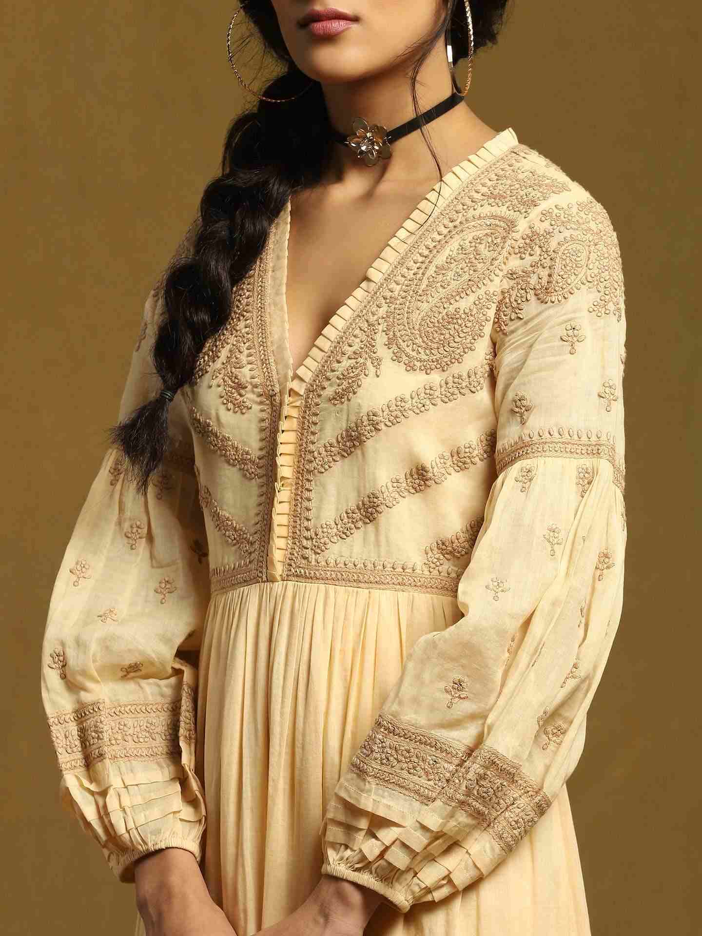 Beige Pinea Cotton Midi Dress