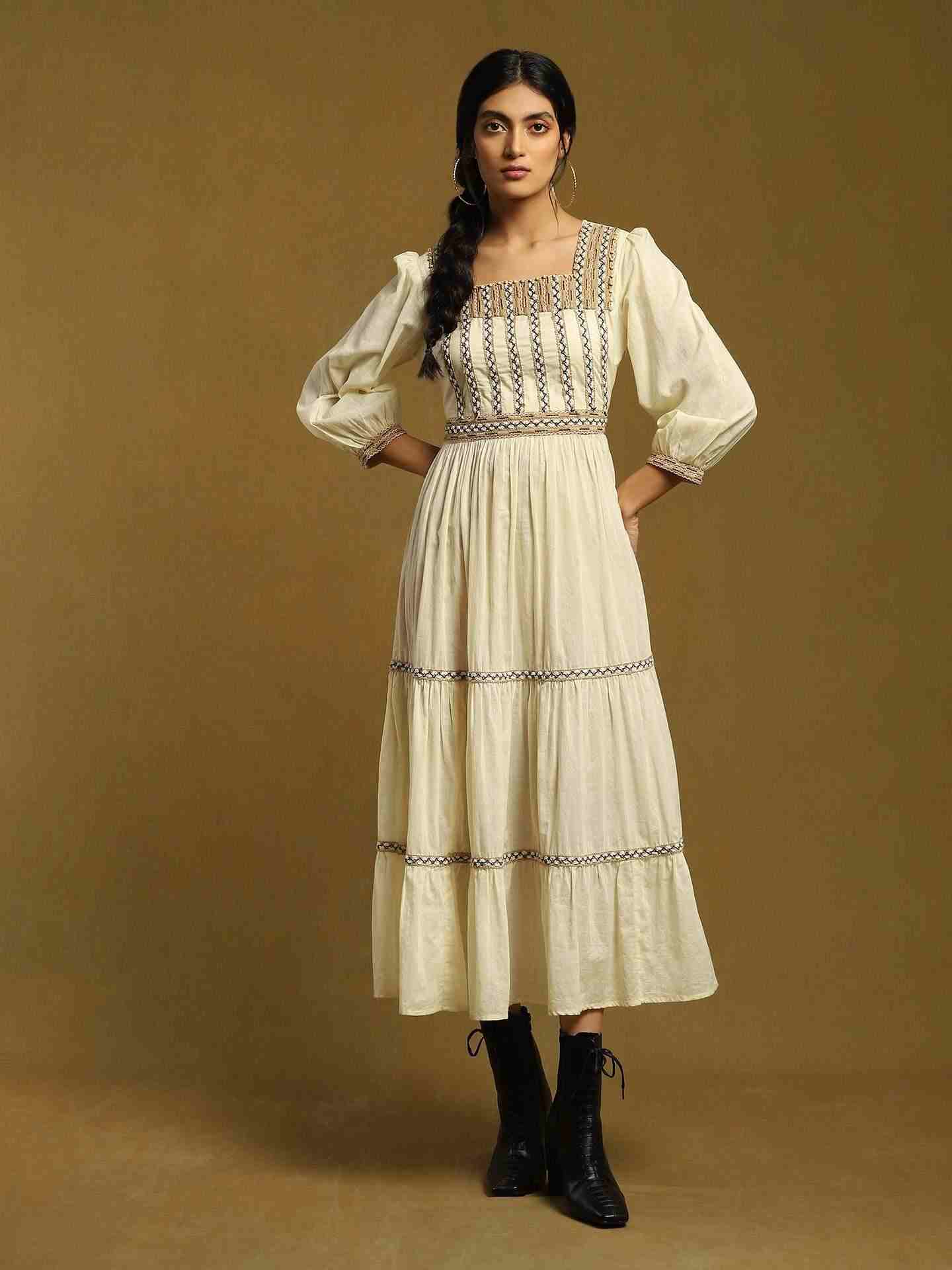 Off White Jute Cotton Dress