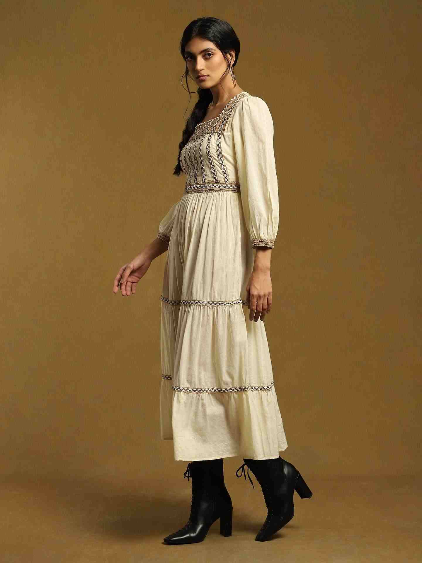 Off White Jute Cotton Dress