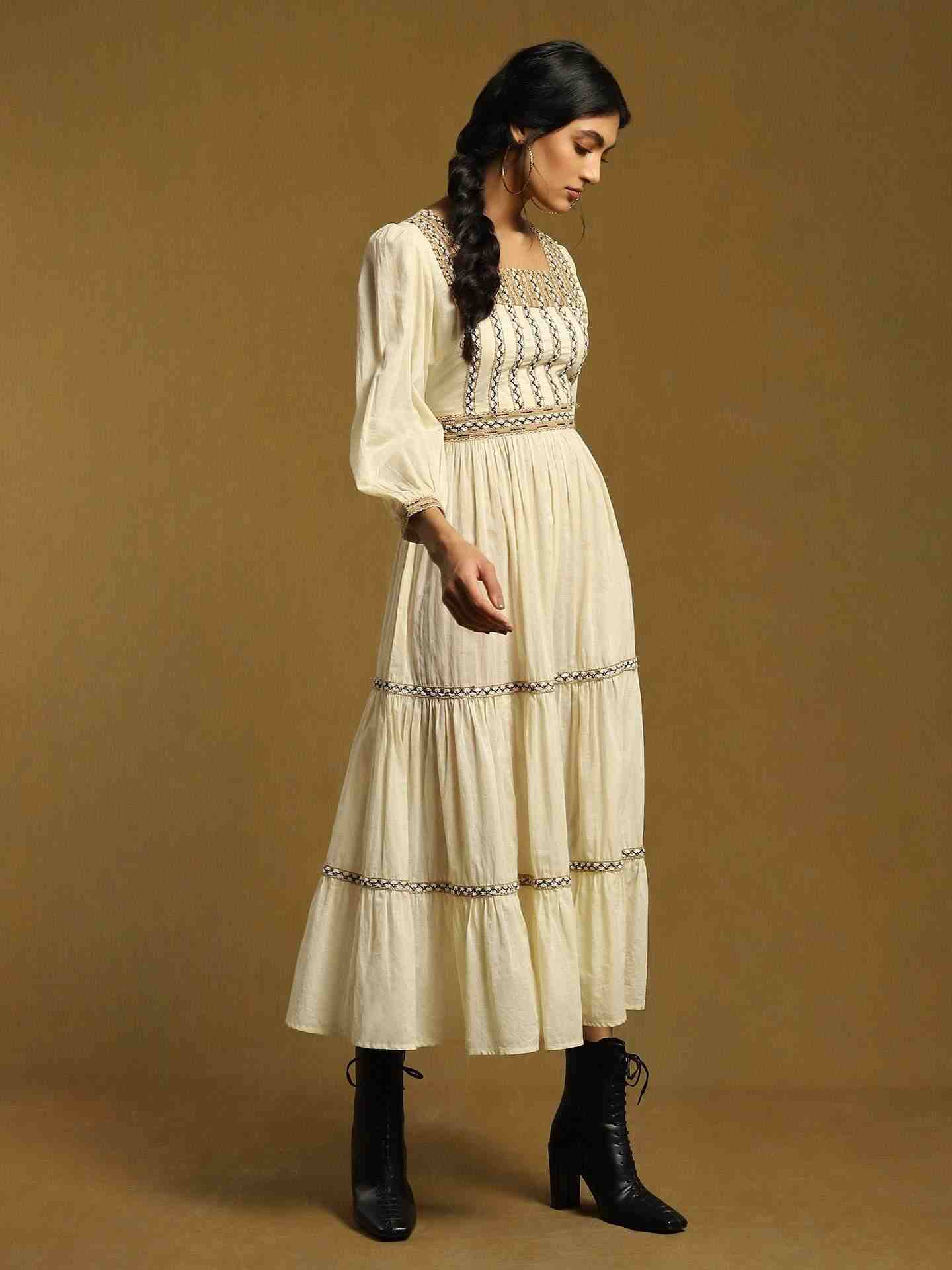 Off White Jute Cotton Dress