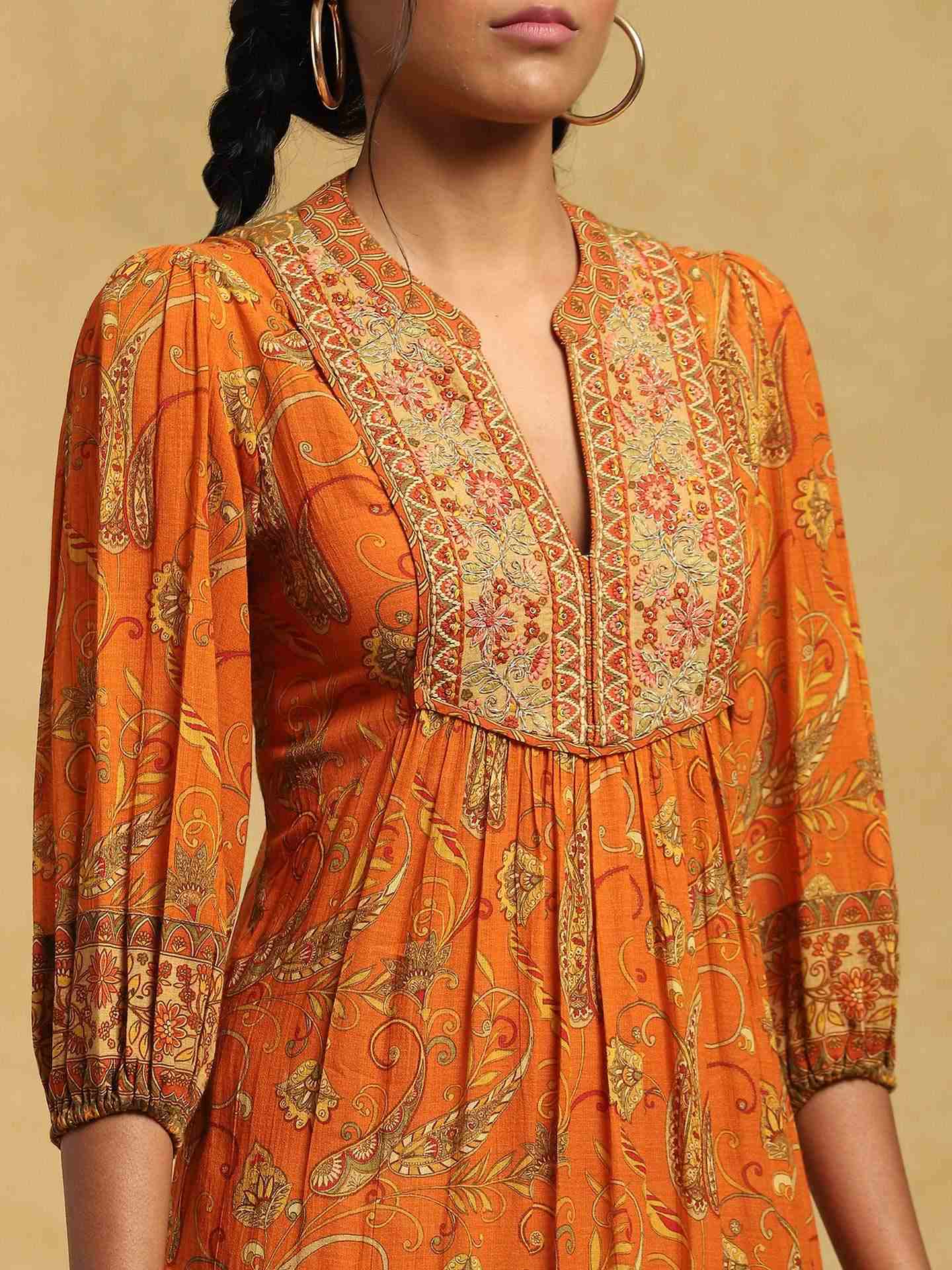 Rust Mysore Cotton Tiered Dress