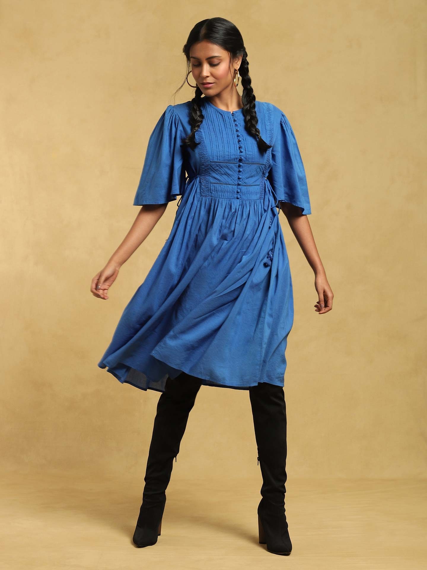 Blue Taxidermy Solid Cotton Dress