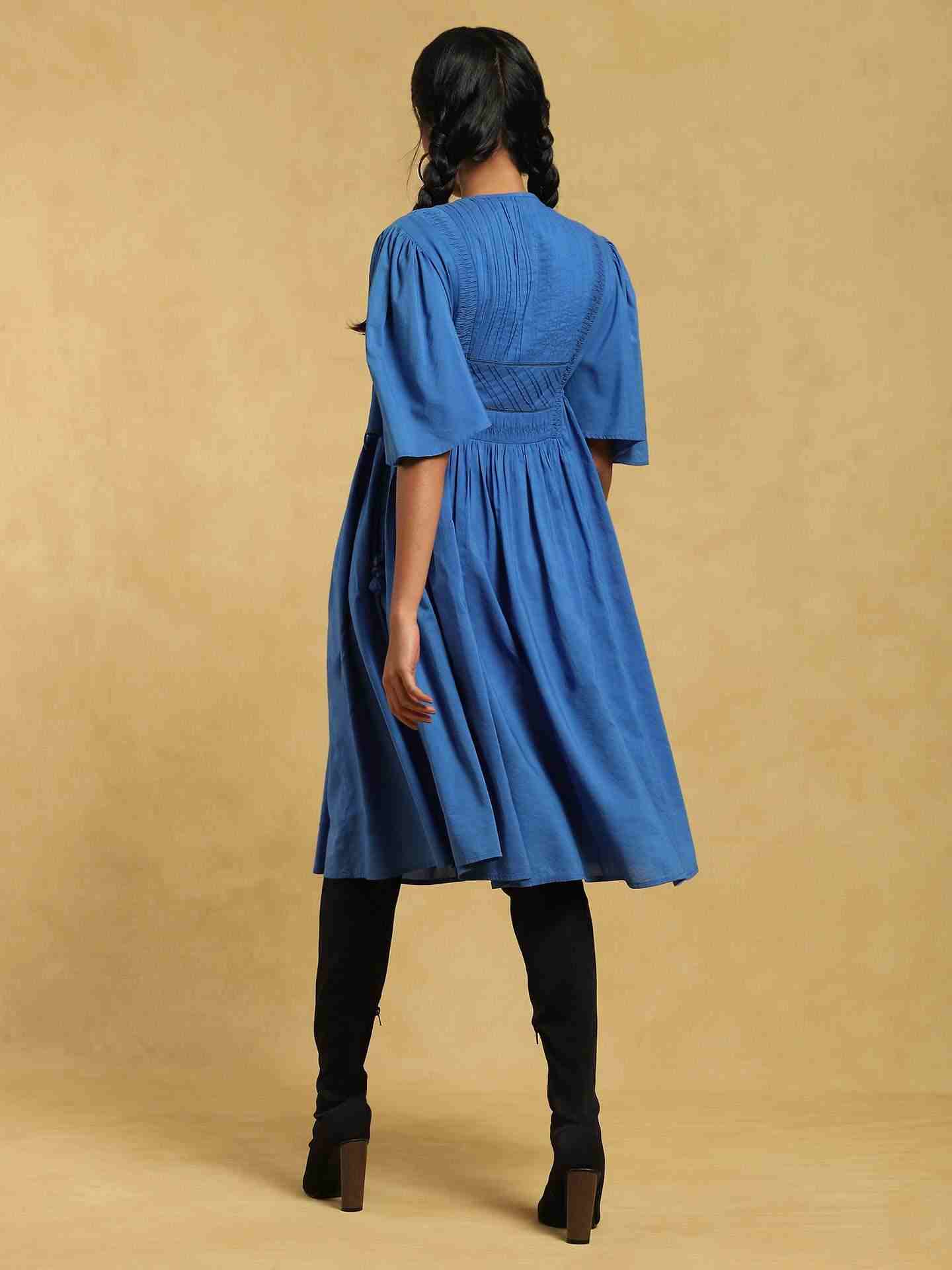 Blue Taxidermy Solid Cotton Dress