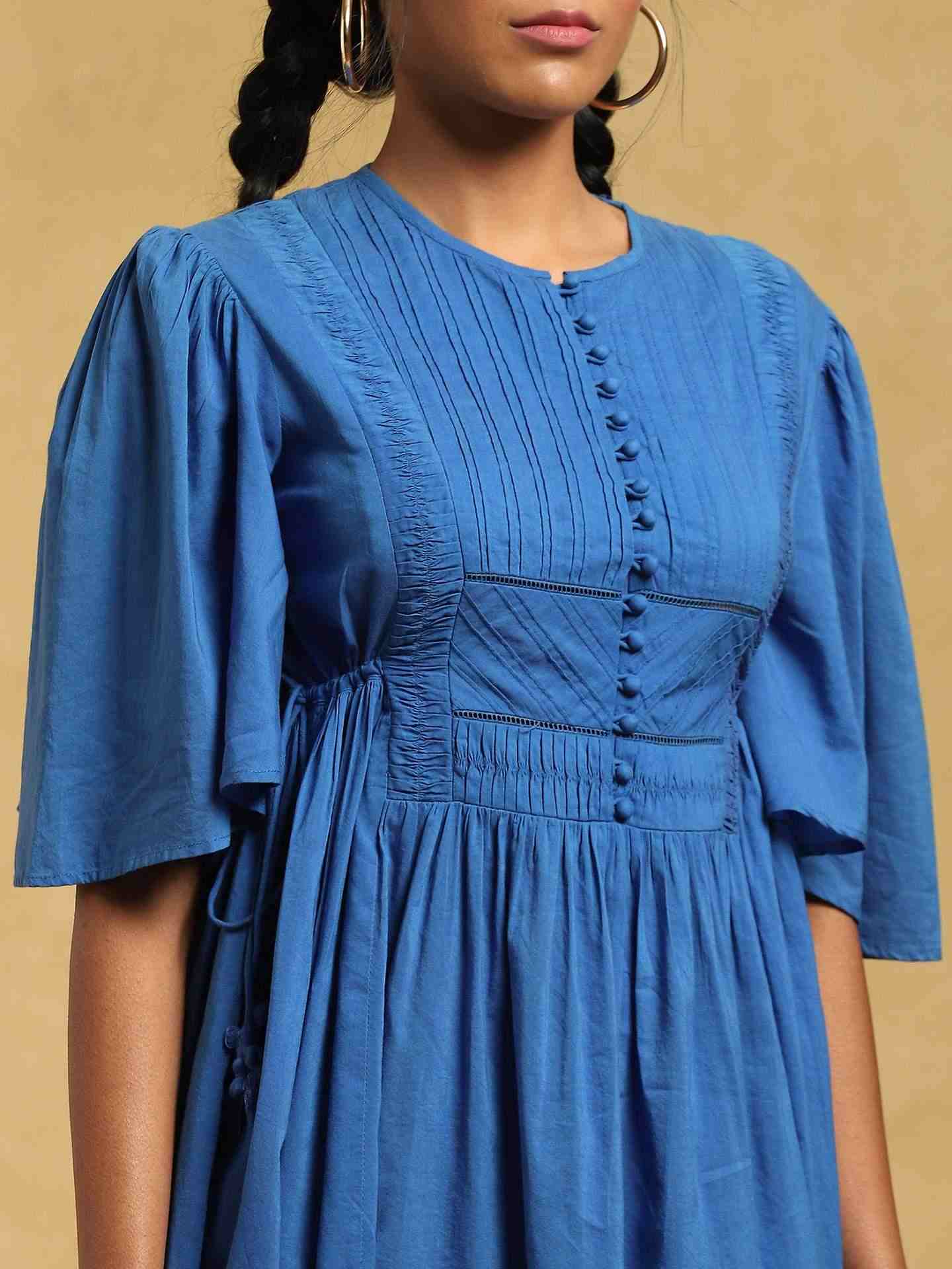 Blue Taxidermy Solid Cotton Dress
