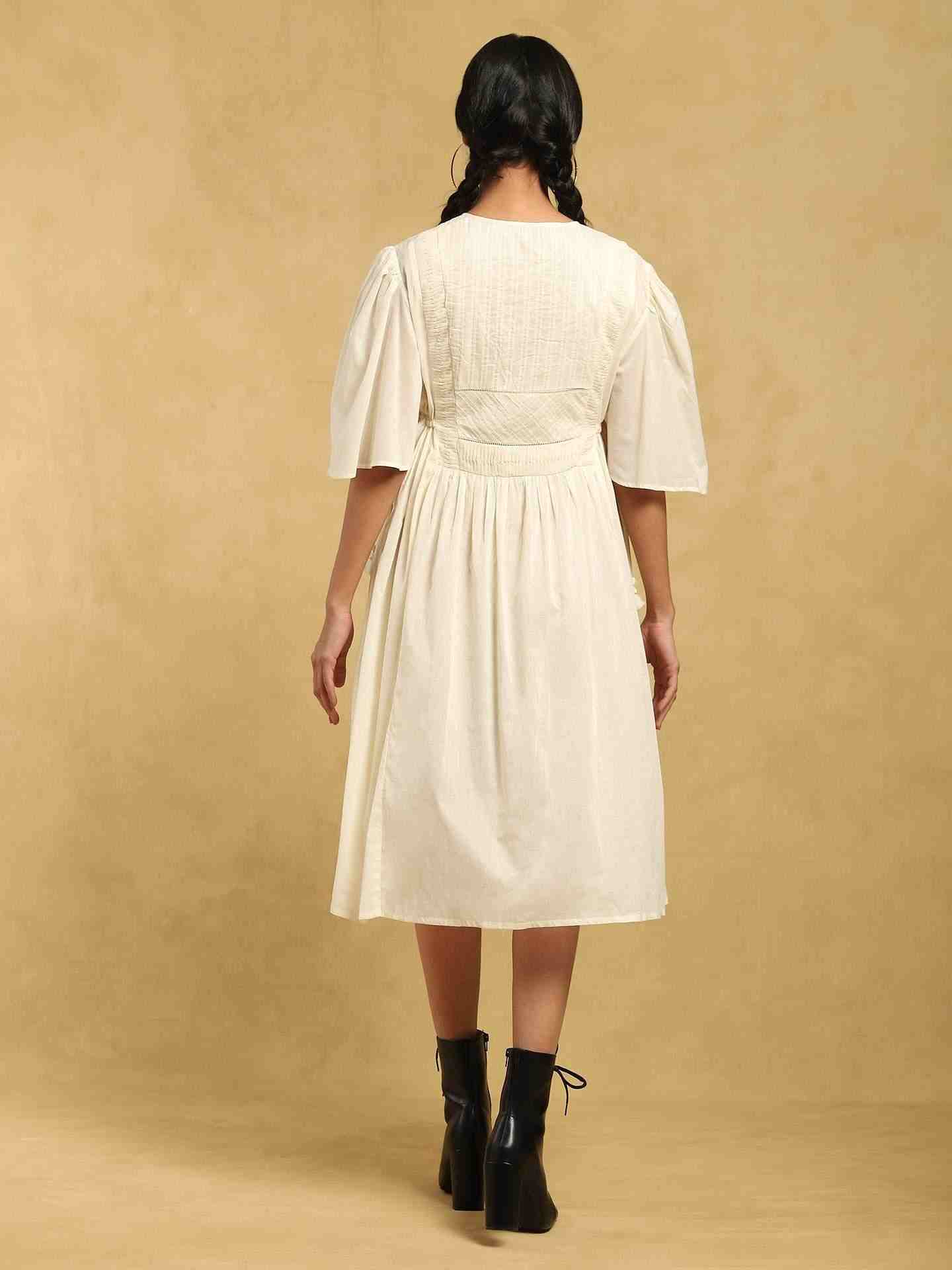 Off White Taxidermy Solid Cotton Dress