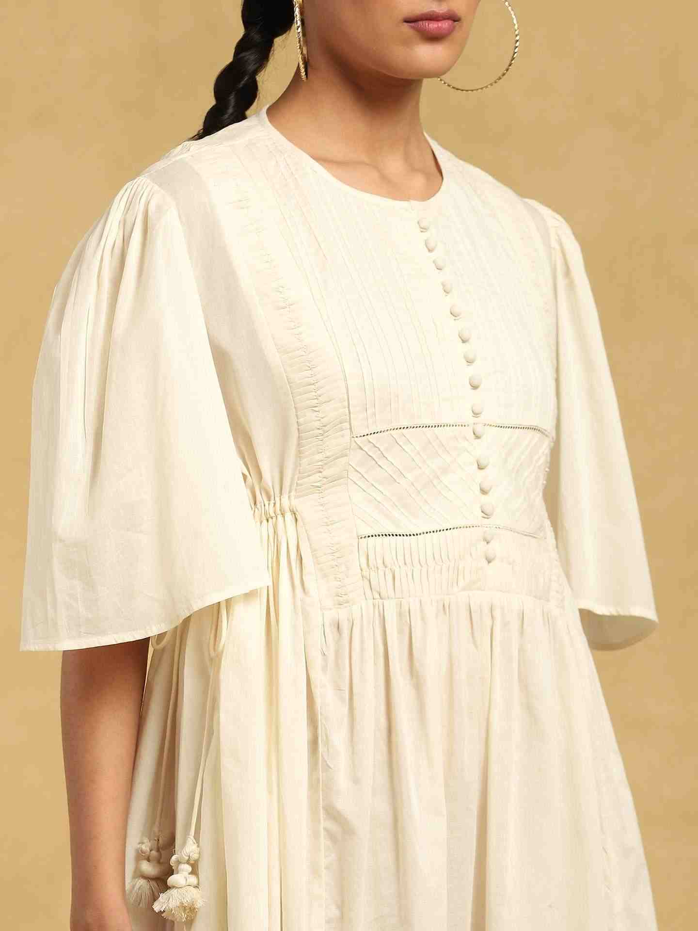 Off White Taxidermy Solid Cotton Dress