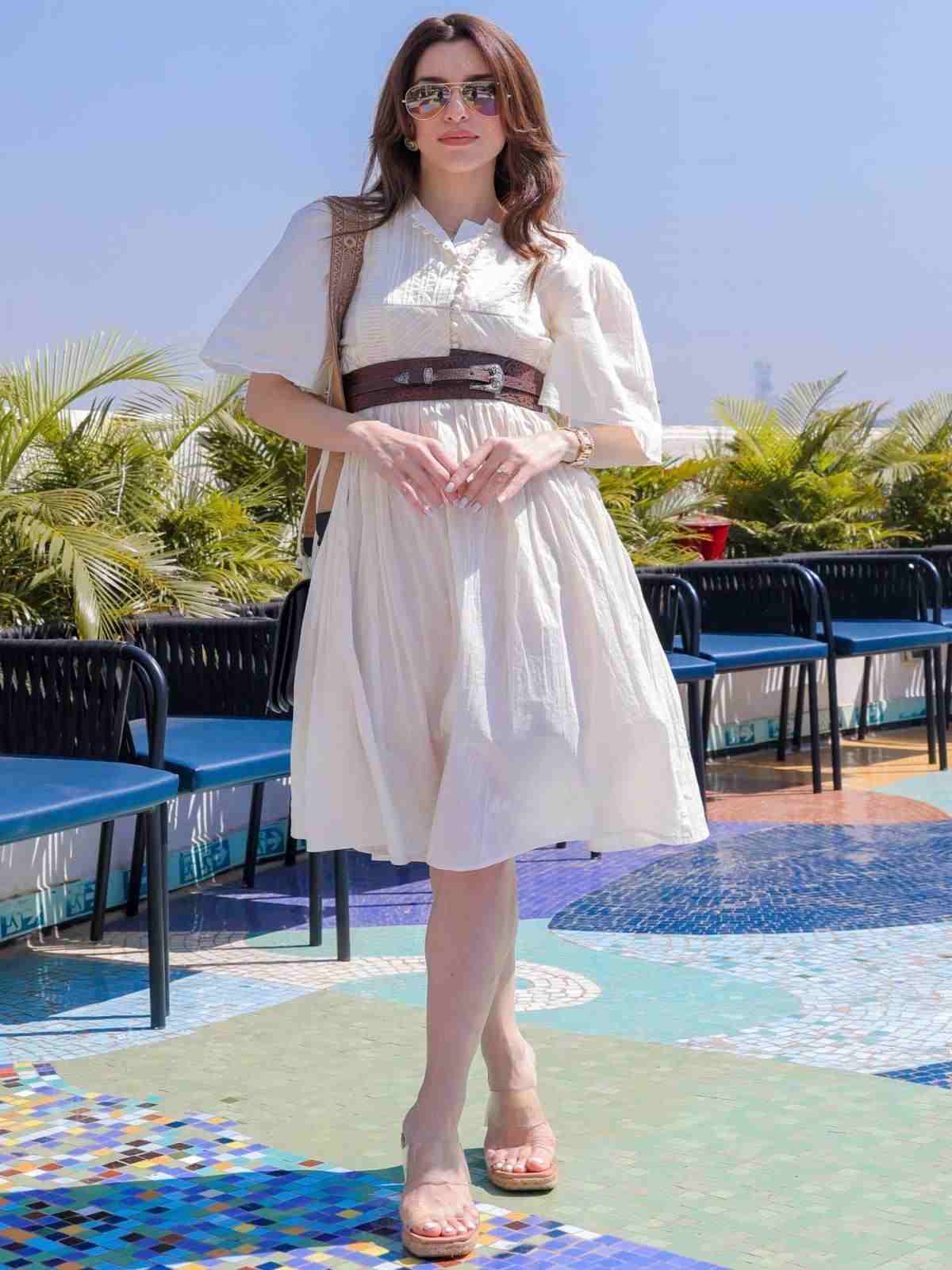 Off White Taxidermy Solid Cotton Dress