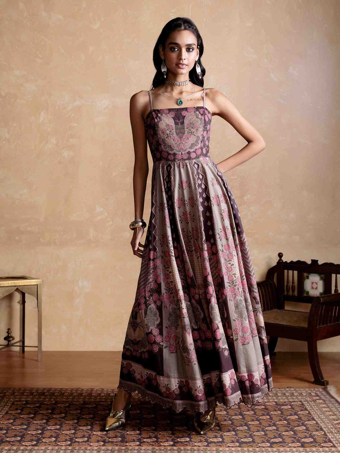 Brown Trancobar Long Dress