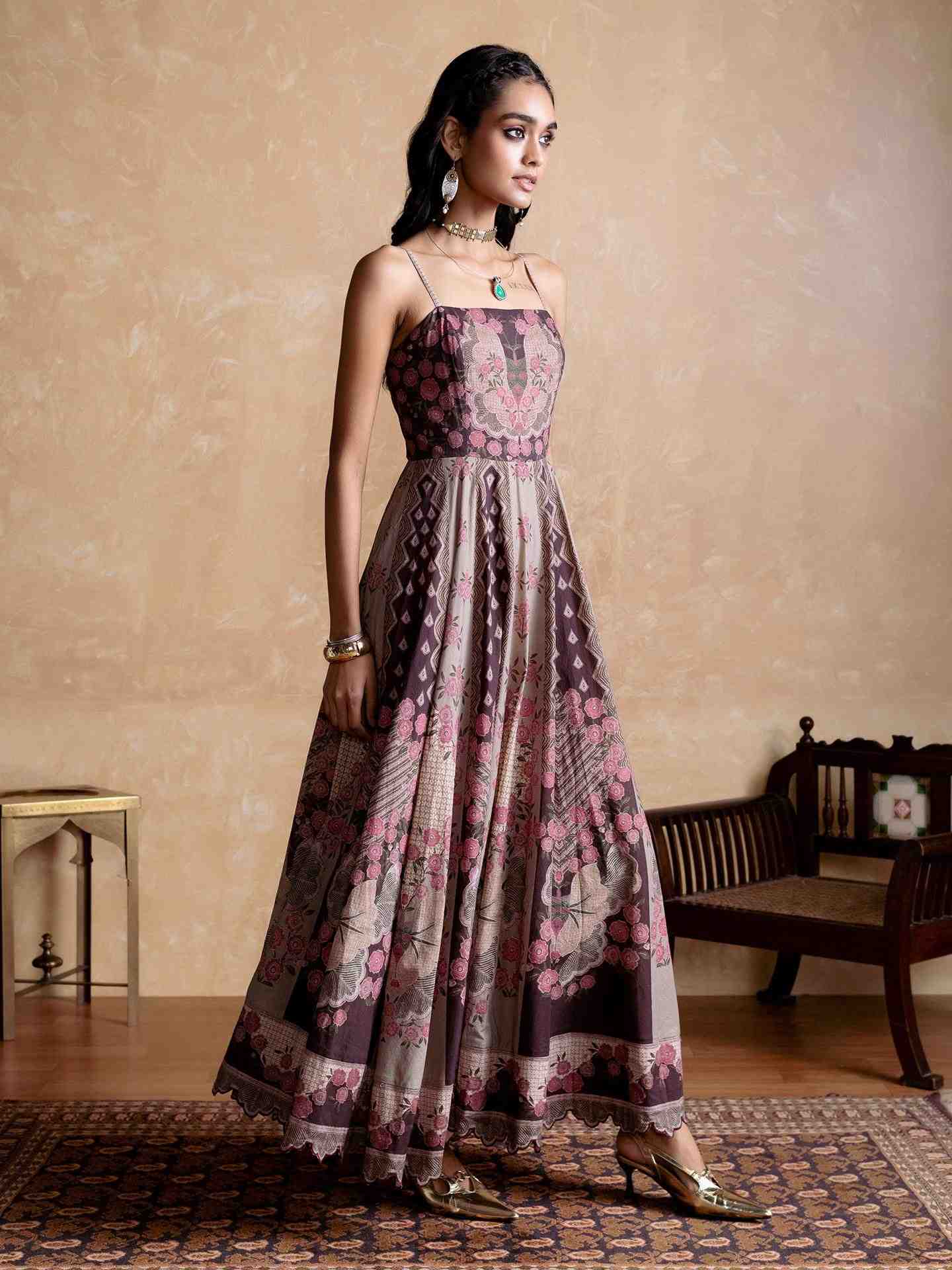 Brown Trancobar Long Dress