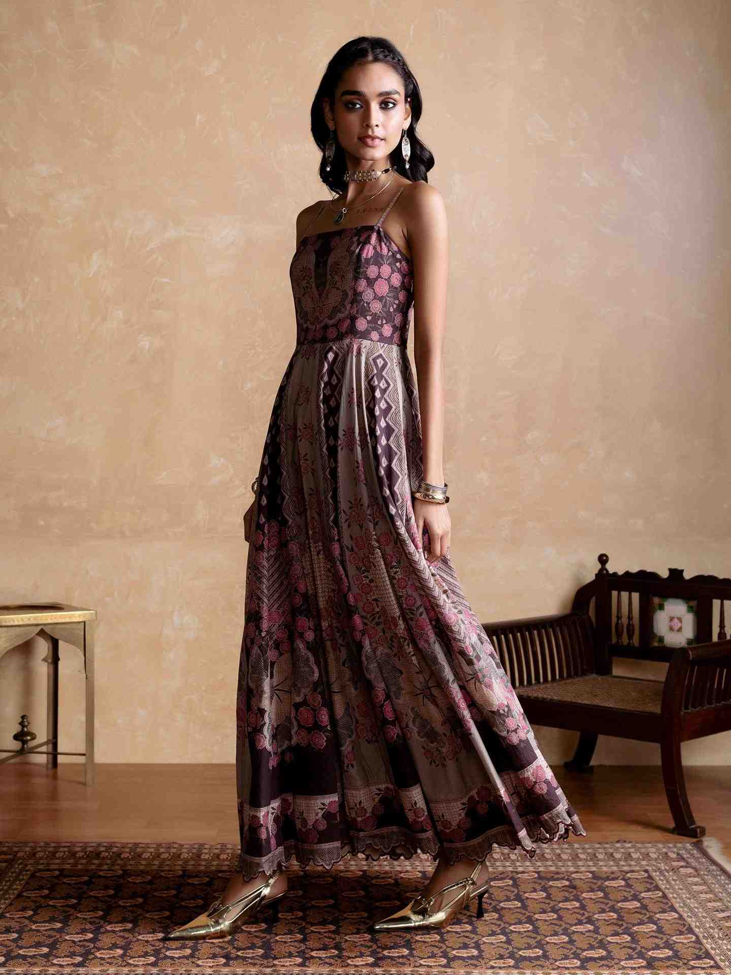 Brown Trancobar Long Dress