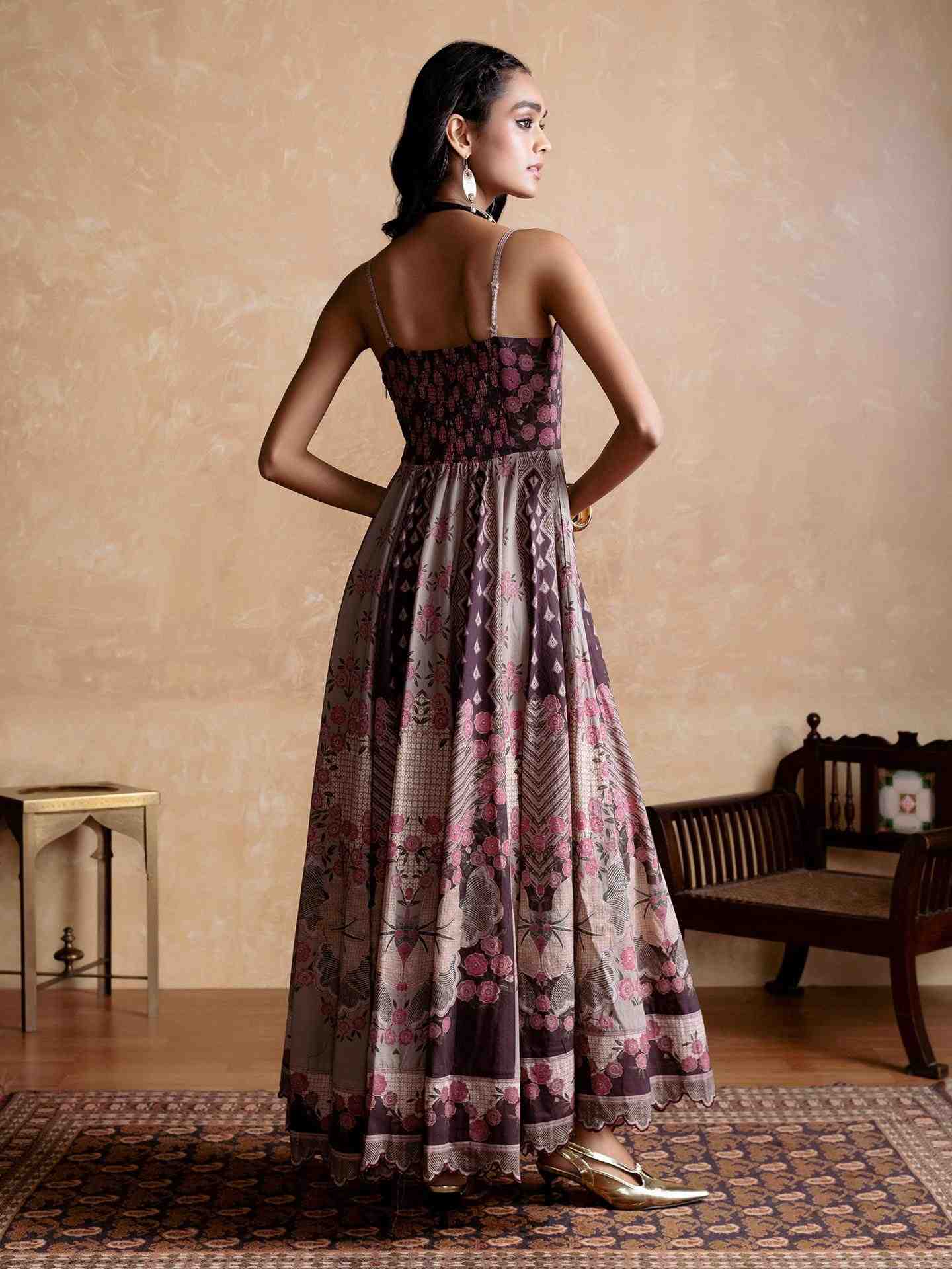 Brown Trancobar Long Dress