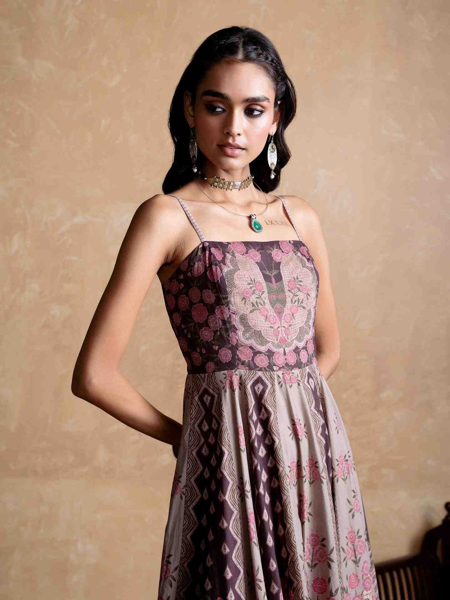 Brown Trancobar Long Dress