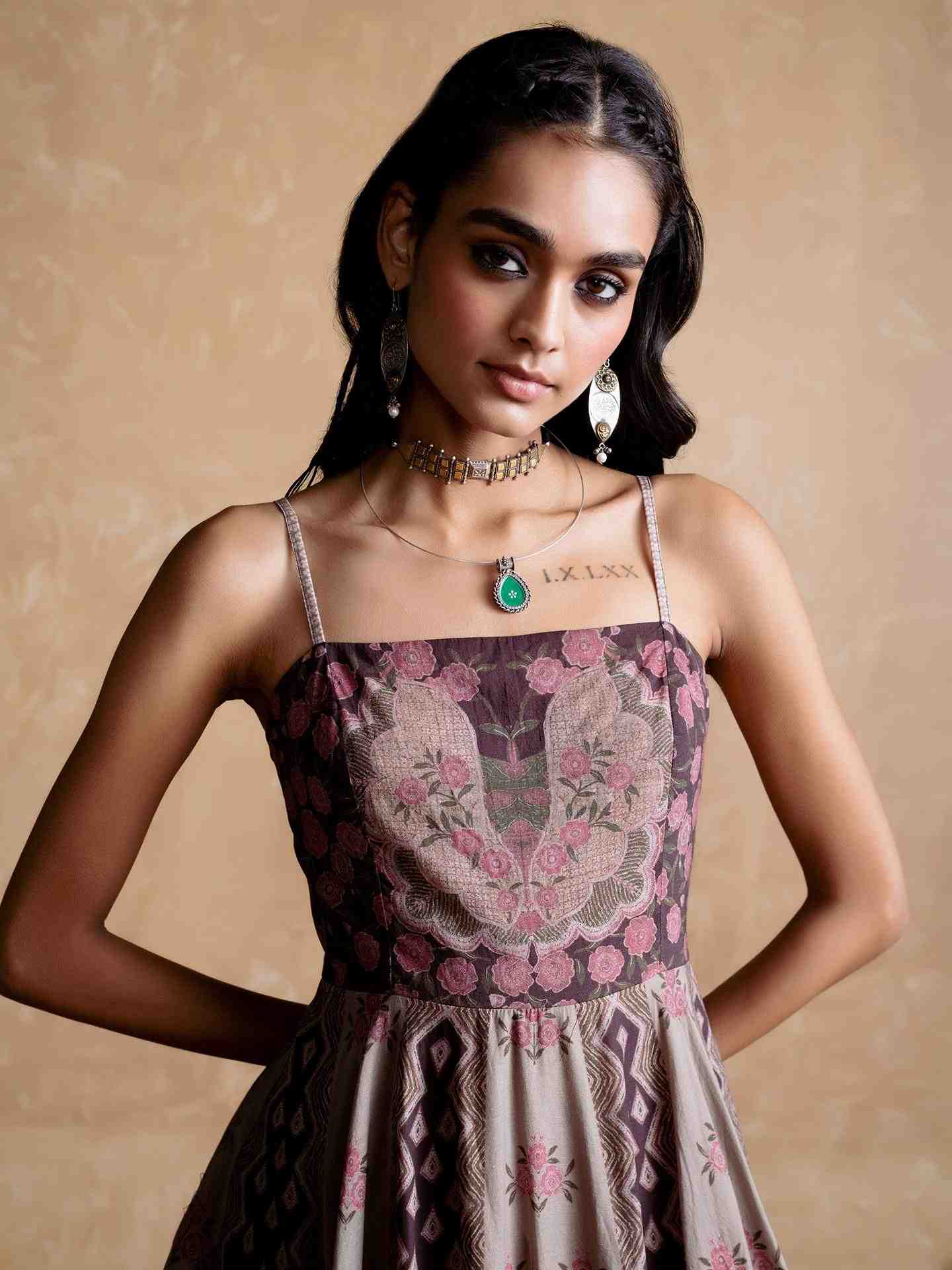 Brown Trancobar Long Dress