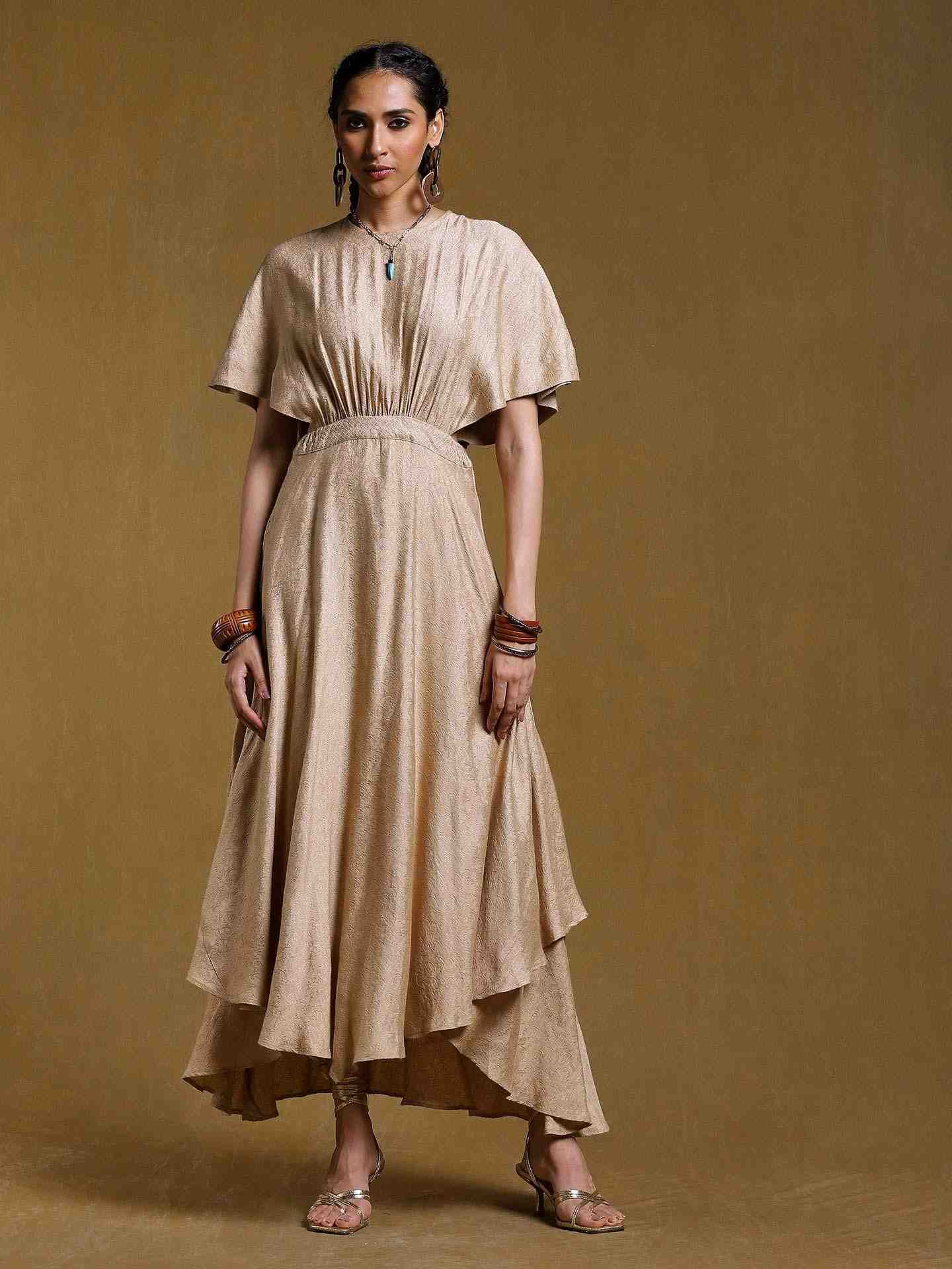 Beige Tanchoi Kaftan Dress