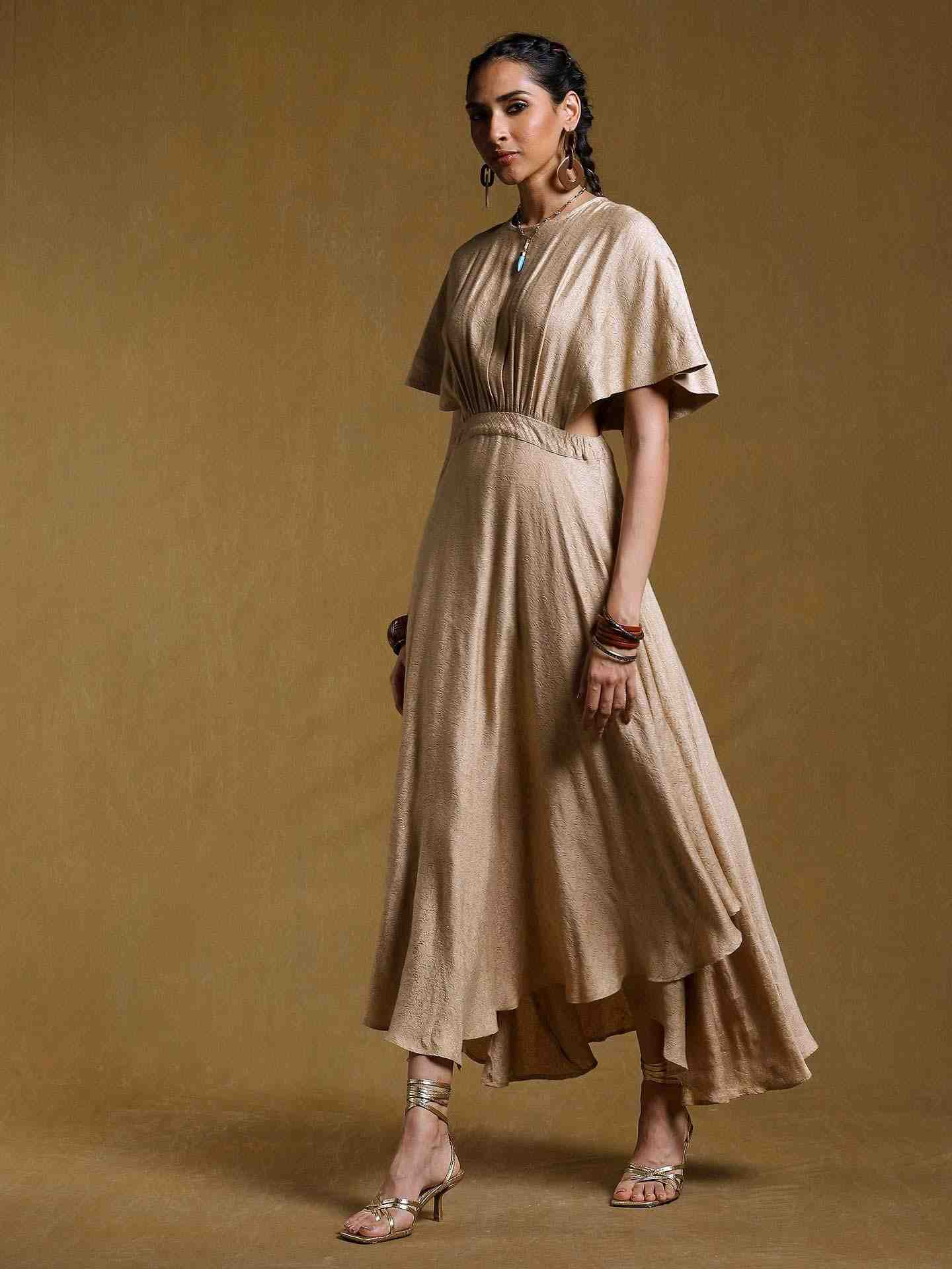 Beige Tanchoi Kaftan Dress