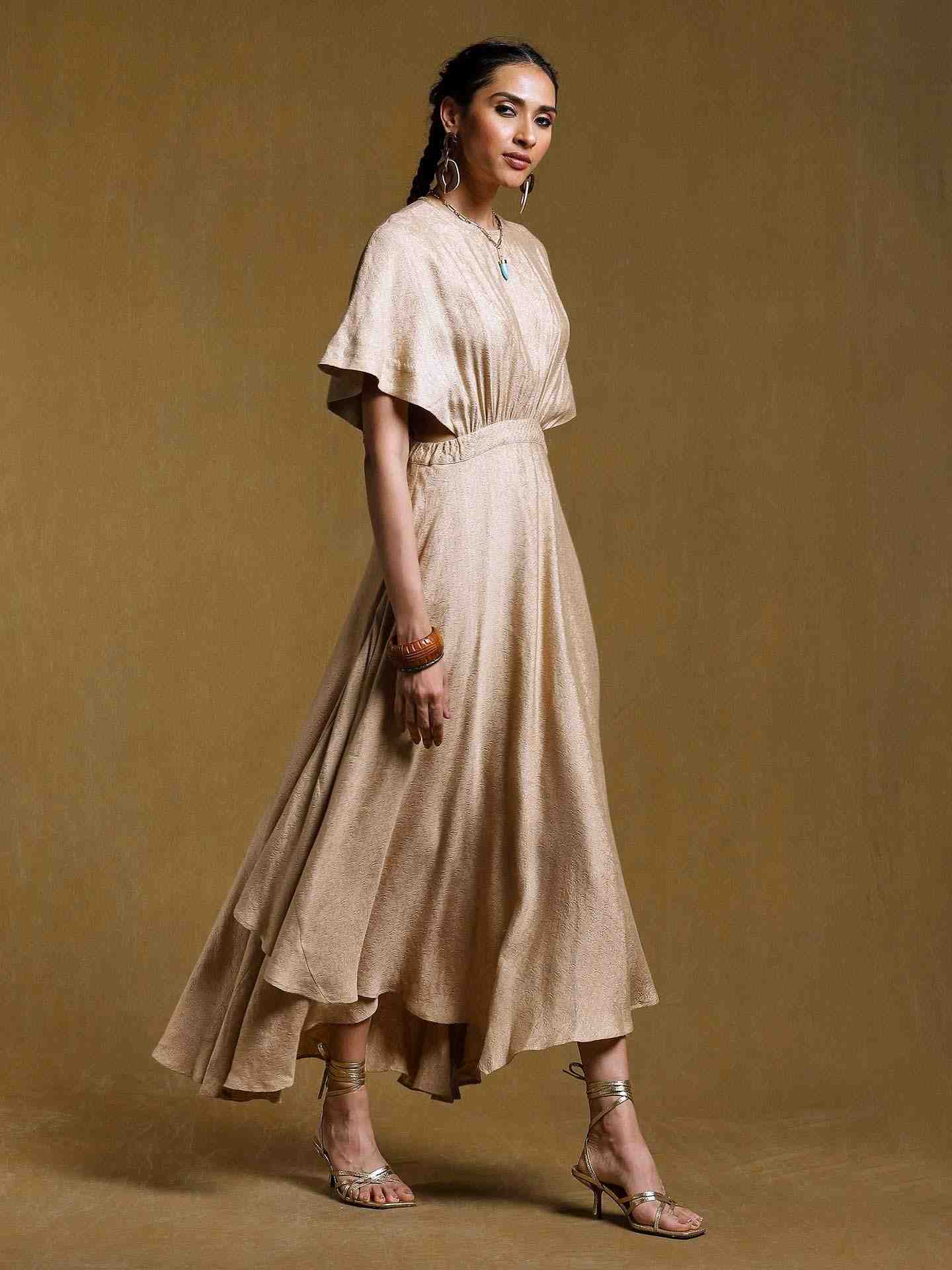 Beige Tanchoi Kaftan Dress