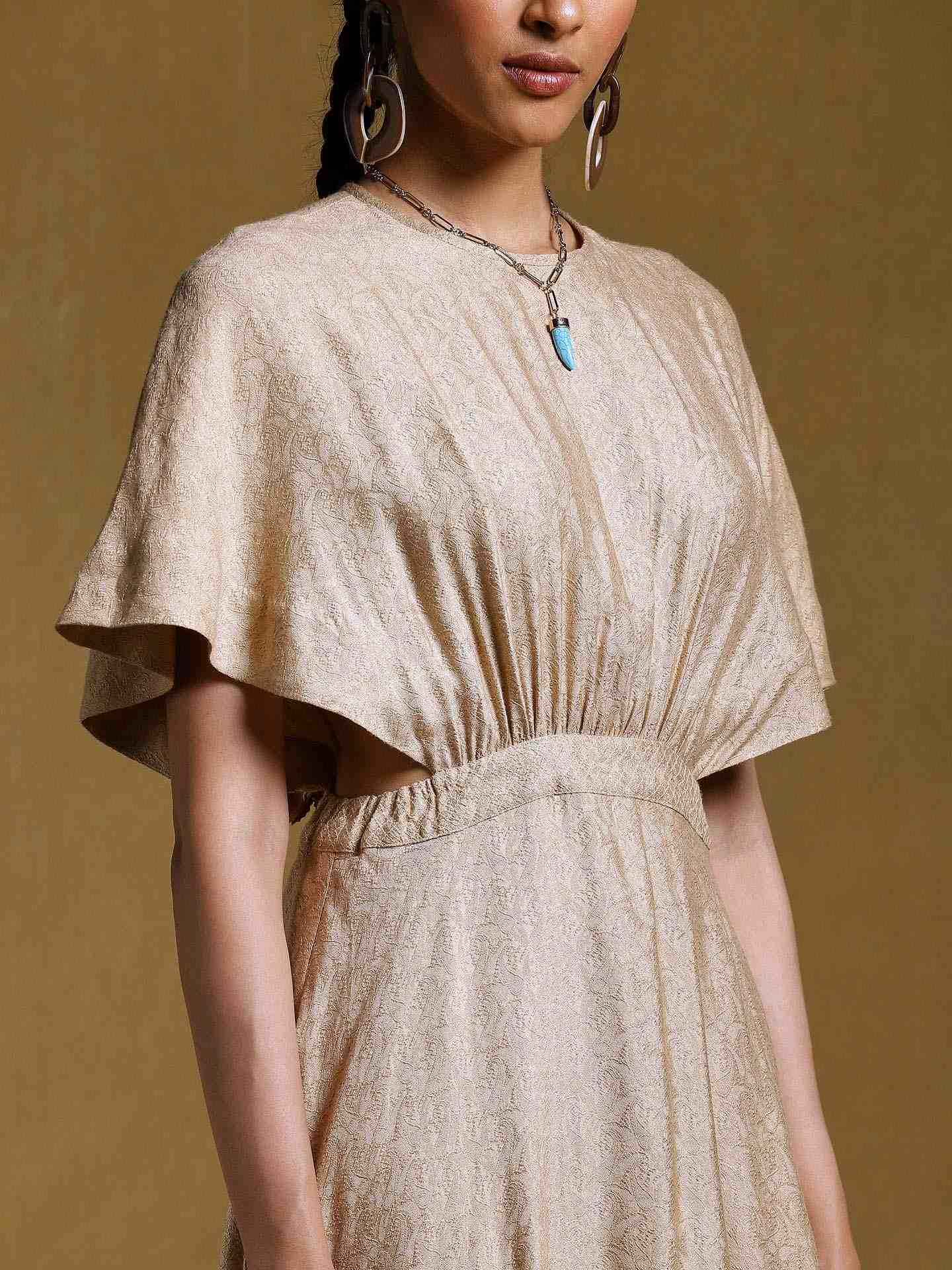 Beige Tanchoi Kaftan Dress
